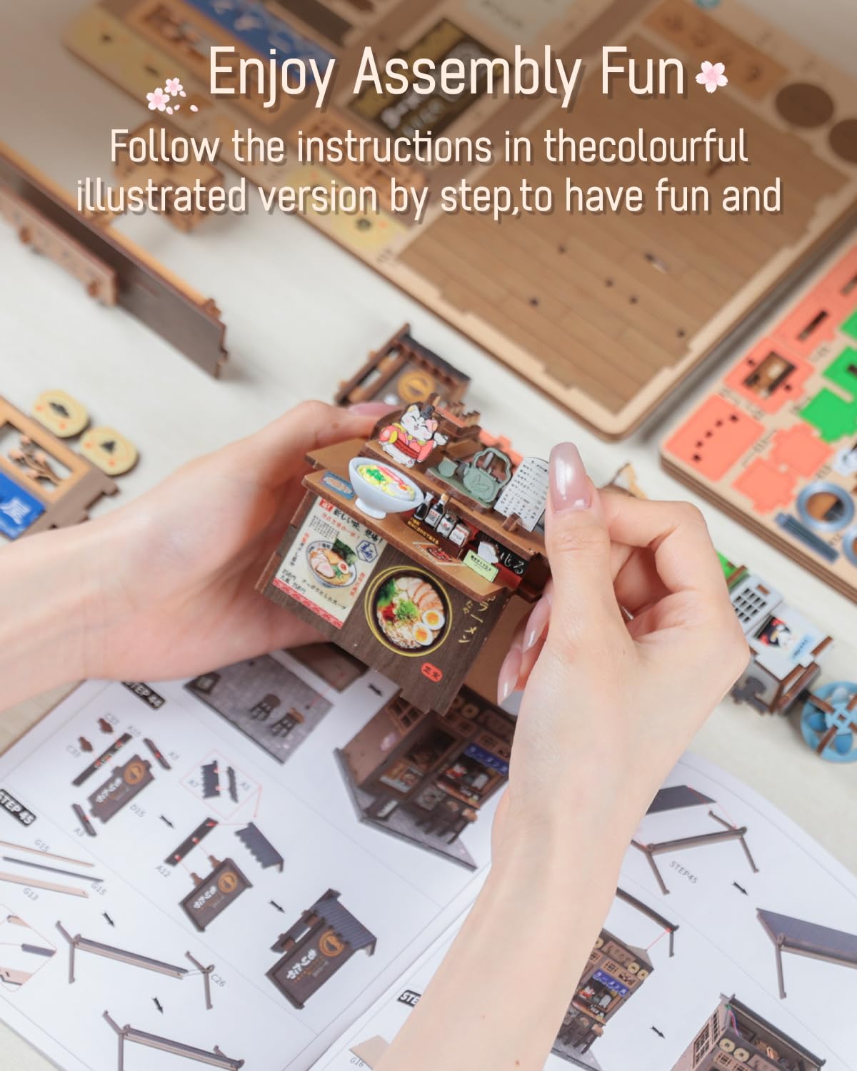 Cutefun Book Nook Japan - DIY miniaturowy domek dla lalek zestaw dla dorosłych mały domek na książki, puzzle, prezenty rzemieślnicze dla kobiet, miłośników książek (japoński sklep z ramenami)