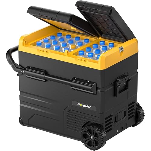BougeRV 12 Volt Car Refrigerator Dual Zone, Electric Cooler Portable Freezer Fridge APP Control, CRD55 (55L) Compressor Fridge 12V/24VDC 110~240V AC, for Truck Van RVSUV Boat Travel Camping Road Trips