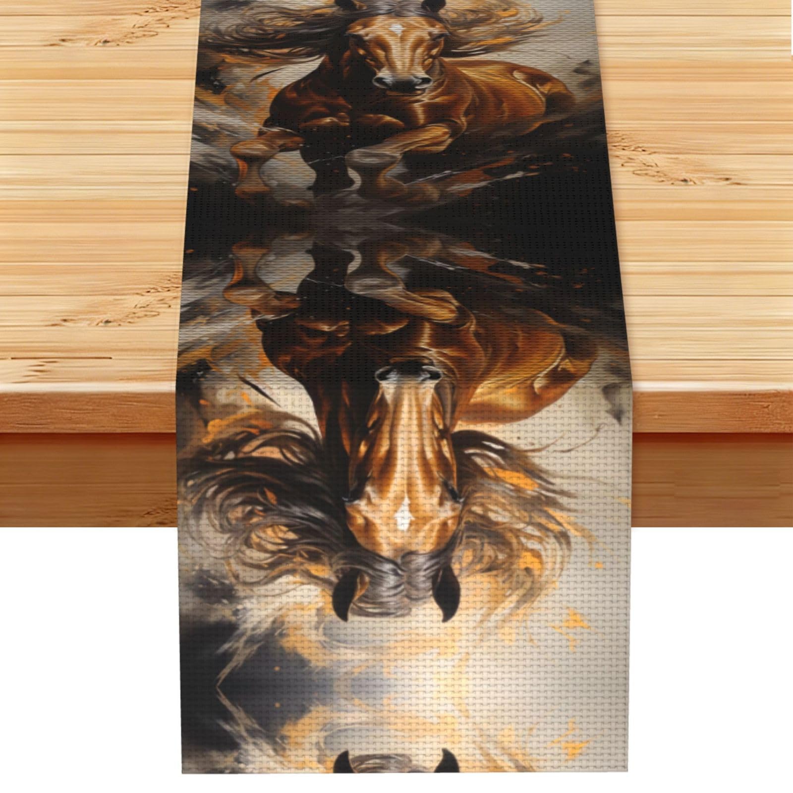 Running Brown Horse Linen Feel Table Runner Wedding Party Home Decoration
