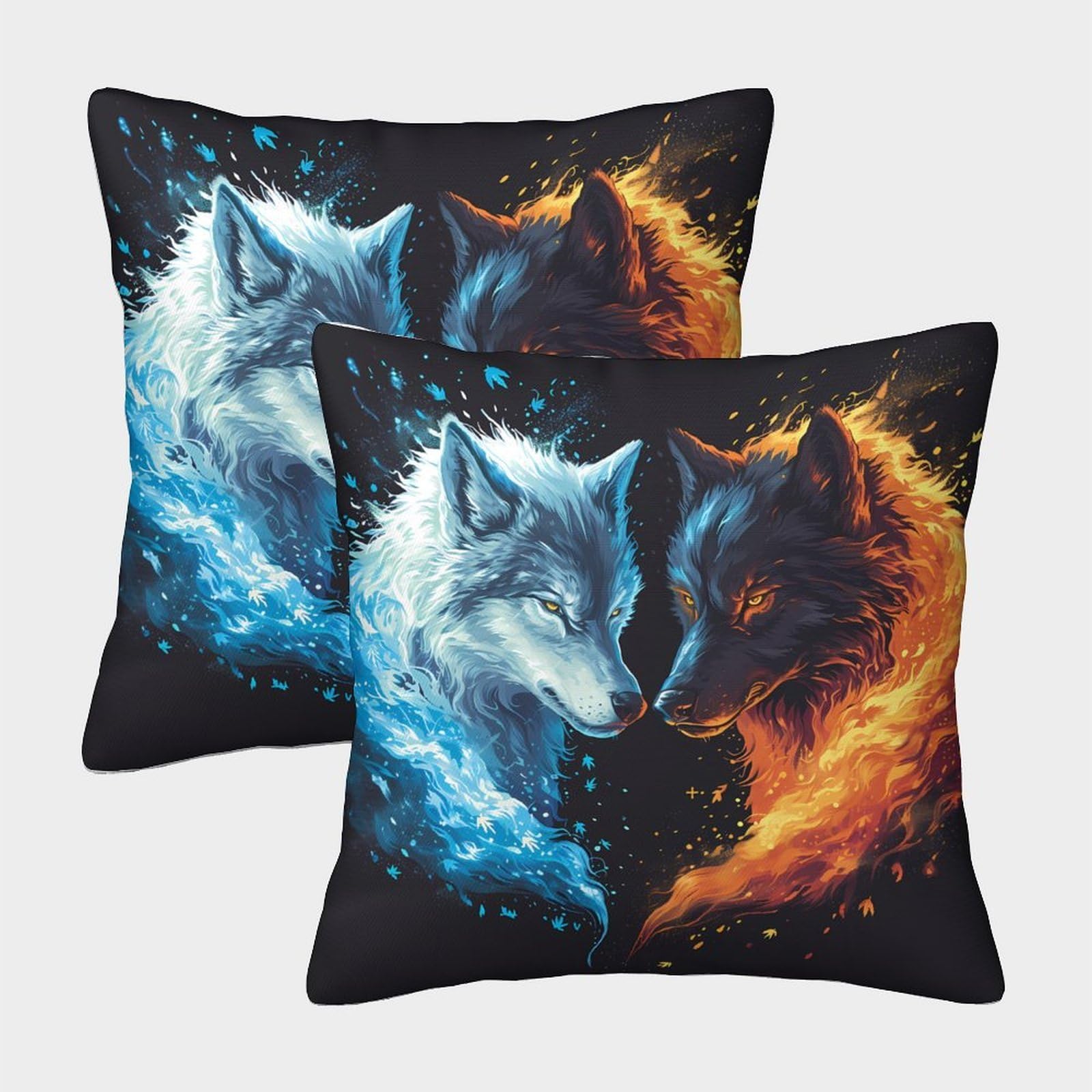 QFVANSIYO 3D Printed Wolf Theme Pillowcase Soft Microfiber Bedroom Decor Wolf Style Pillow Cover for Adults Youth 45x45cm