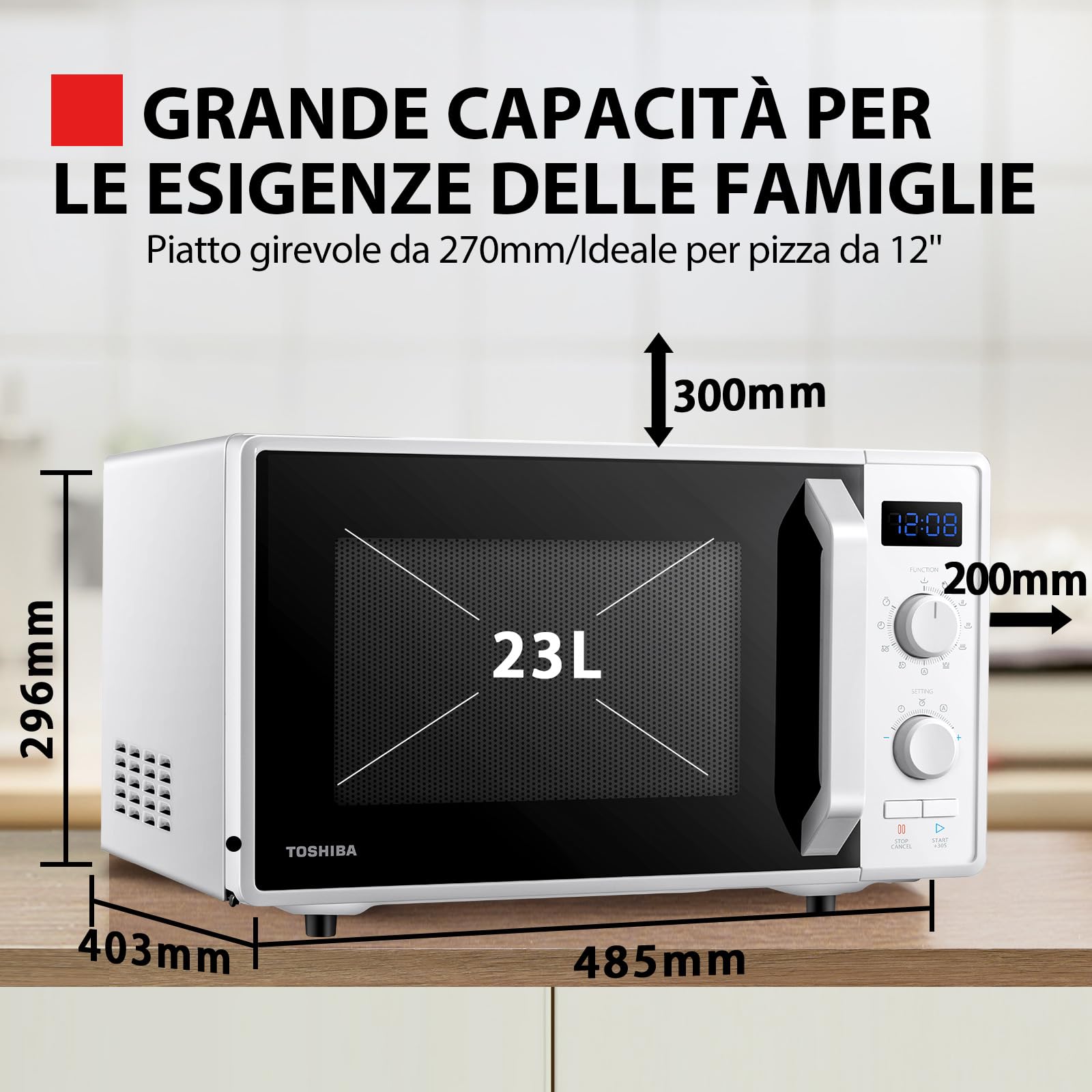 Toshiba MW2-AG23P(WH) 3-in-1 Forno a Microonde con Grill 1050W, e Cottura combinata, 23 L, Piatto Girevole con Memoria di Posizione, Timer, Luci LED Integrate, 900 W, Bianco