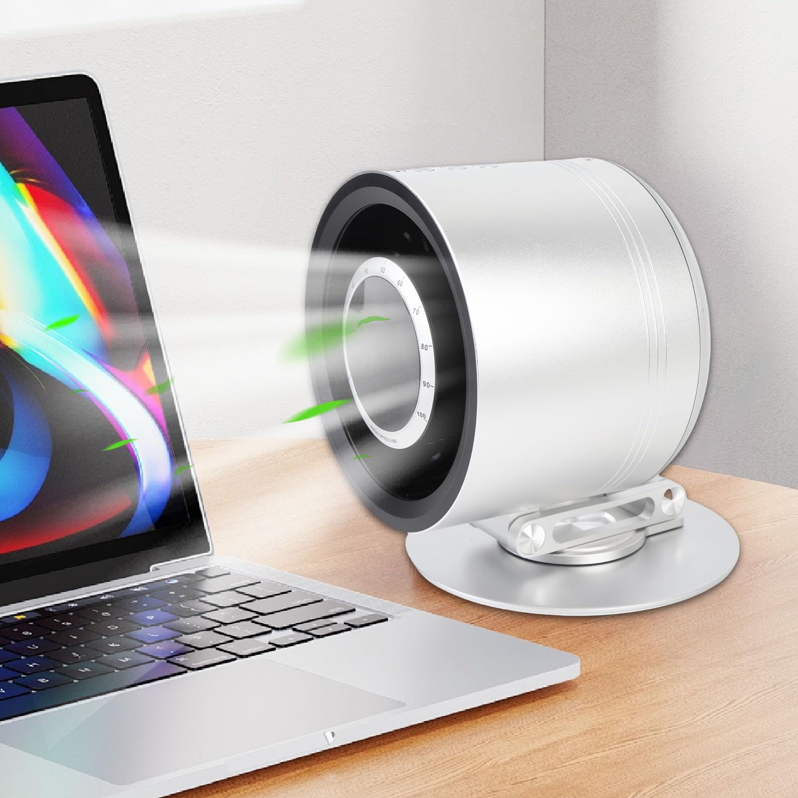 Ventilador de Escritorio, 4000 MAh, Recargable, Silencioso, Portátil, 360°, Horizontal, 180°, Rotación Vertical, Ventilador Recargable, con Batería con Soporte para Teléfono para Dormitorio,