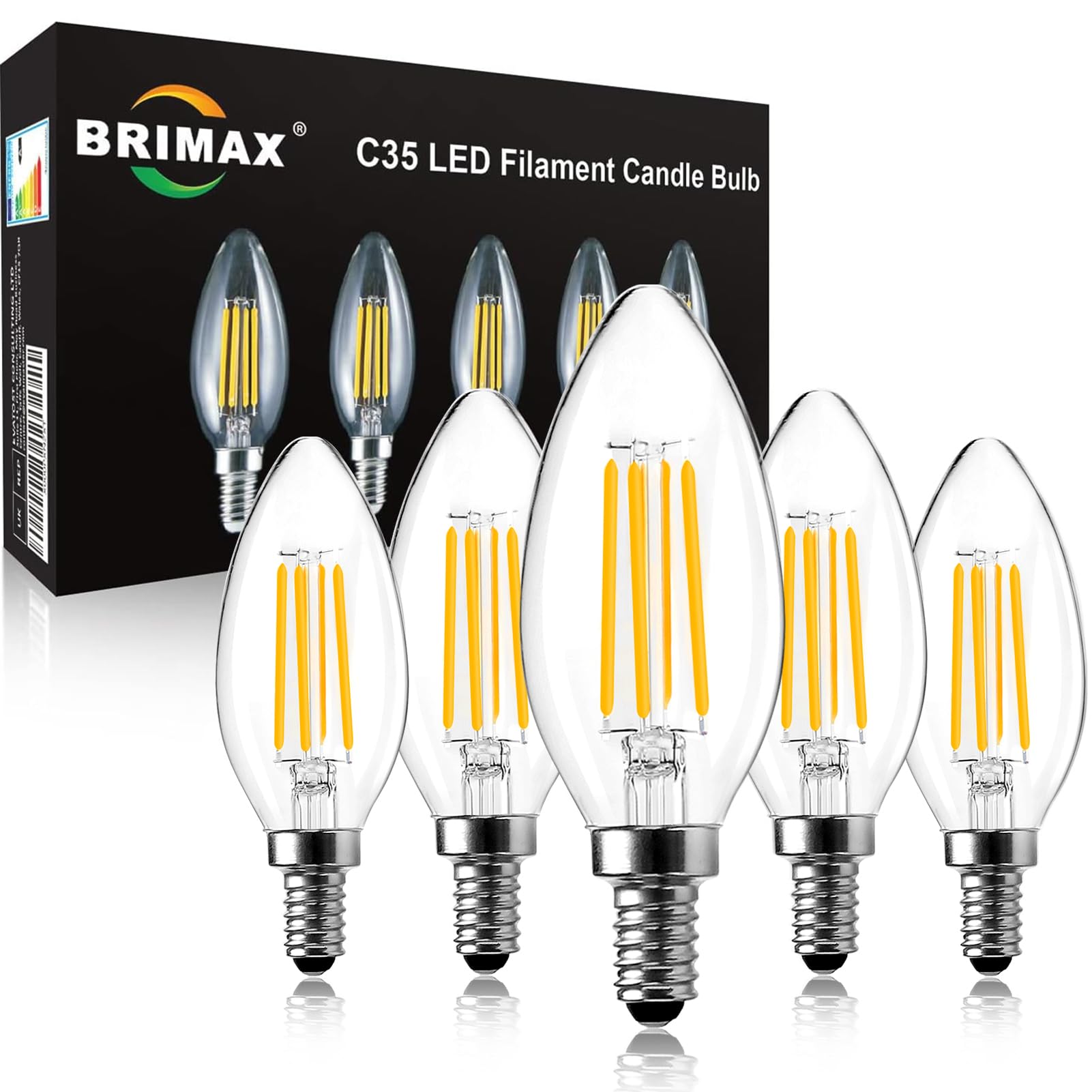 E14 LED Candle Bulb Dimmable 6w 60W Equivalent Warm White 2700K SES(Small Edison Screw) LED Chandelier Bulbs C35 Vintage Filament Energy Saving Candelabra Light Bulb 5 Pack