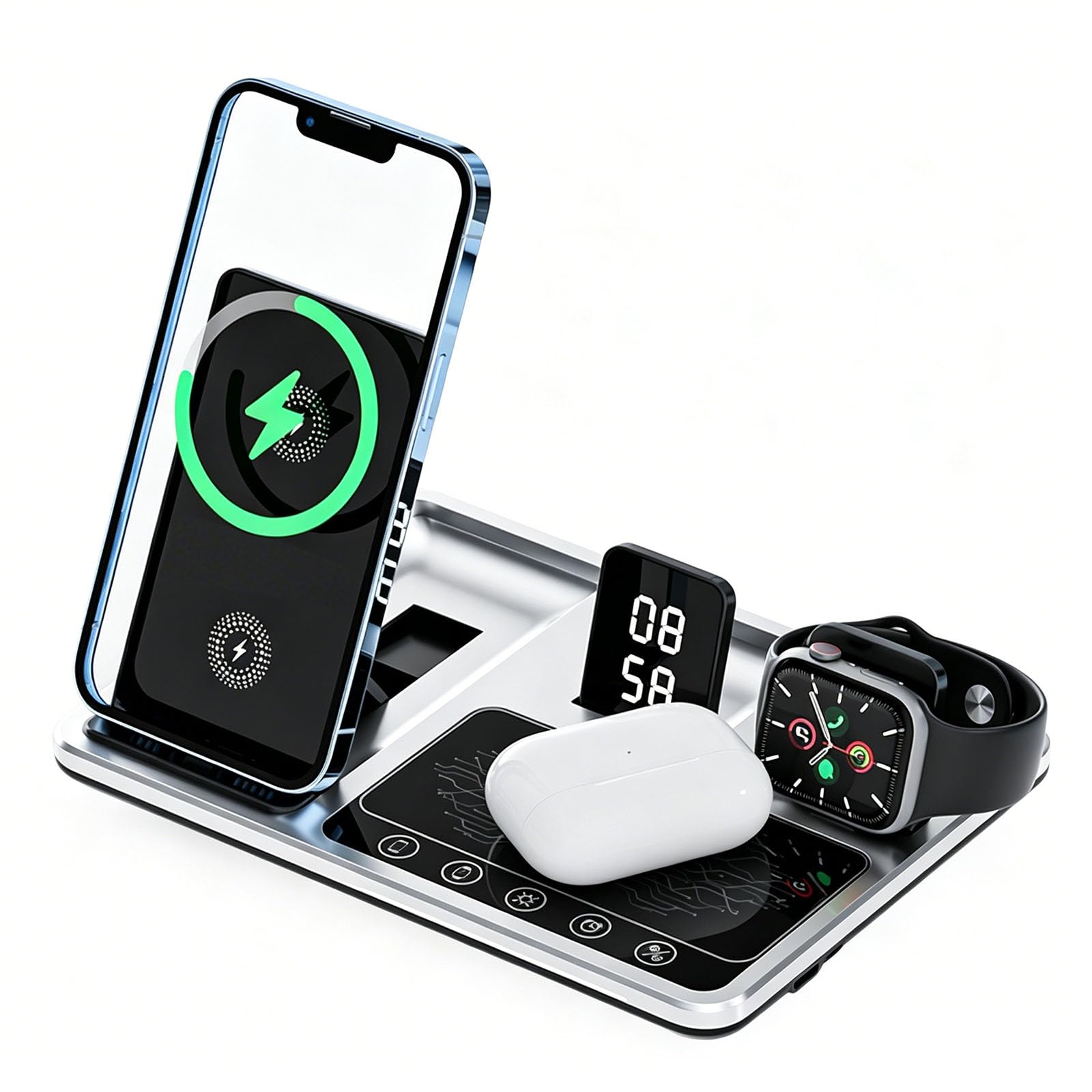 Caricatore Wireless Magnetico 4 in 1 Caricatore Portatile Pieghevole per iPhone 17/16/15/14/13/12 Air Pods e Apple Watch-30W| Include Cavo di Ricarica Rapida USB-C (Nero)