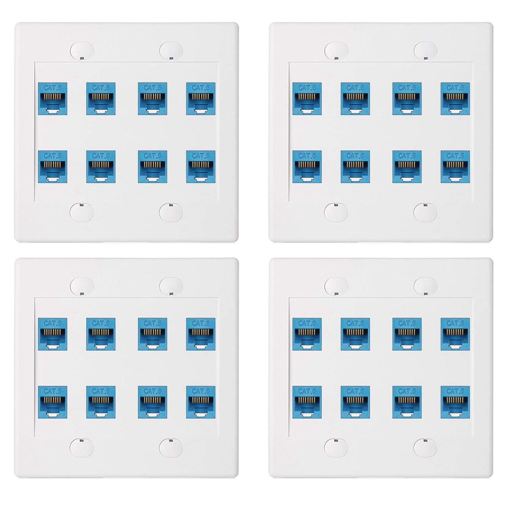 4X Plaque Murale Ethernet 8 Ports - Double Gang Cat6 RJ45 Jack Câble Réseau Façade à - Bleu