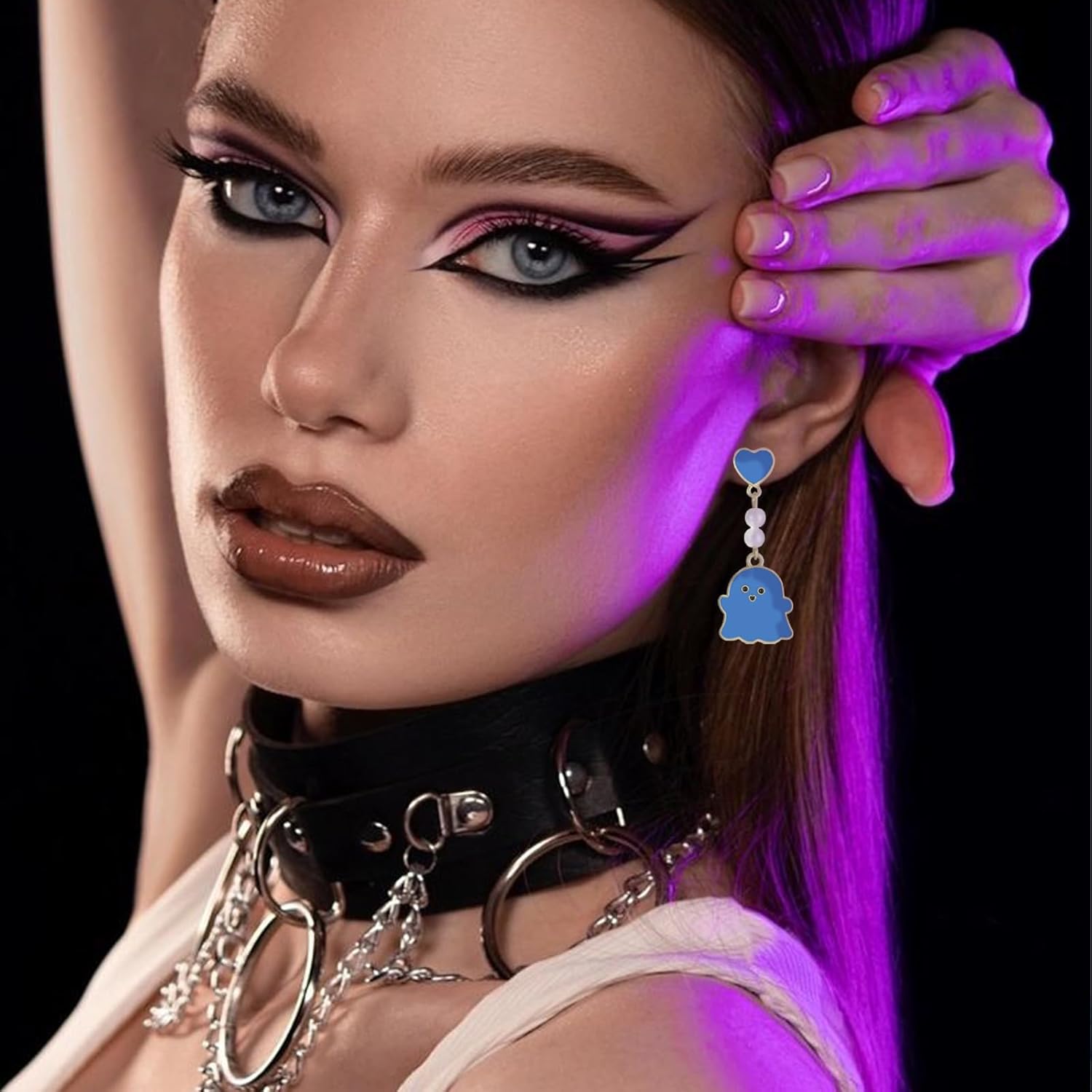 Halloween Ghost Earring Necklace Set for Woman Spooky Lovely Ghost Charm Gothic Enamel Drop Dangle Earrings Cartoon Spirits Pendant Necklace Couple Memorial Halloween Party Jewellery Set Gifts - Image 7