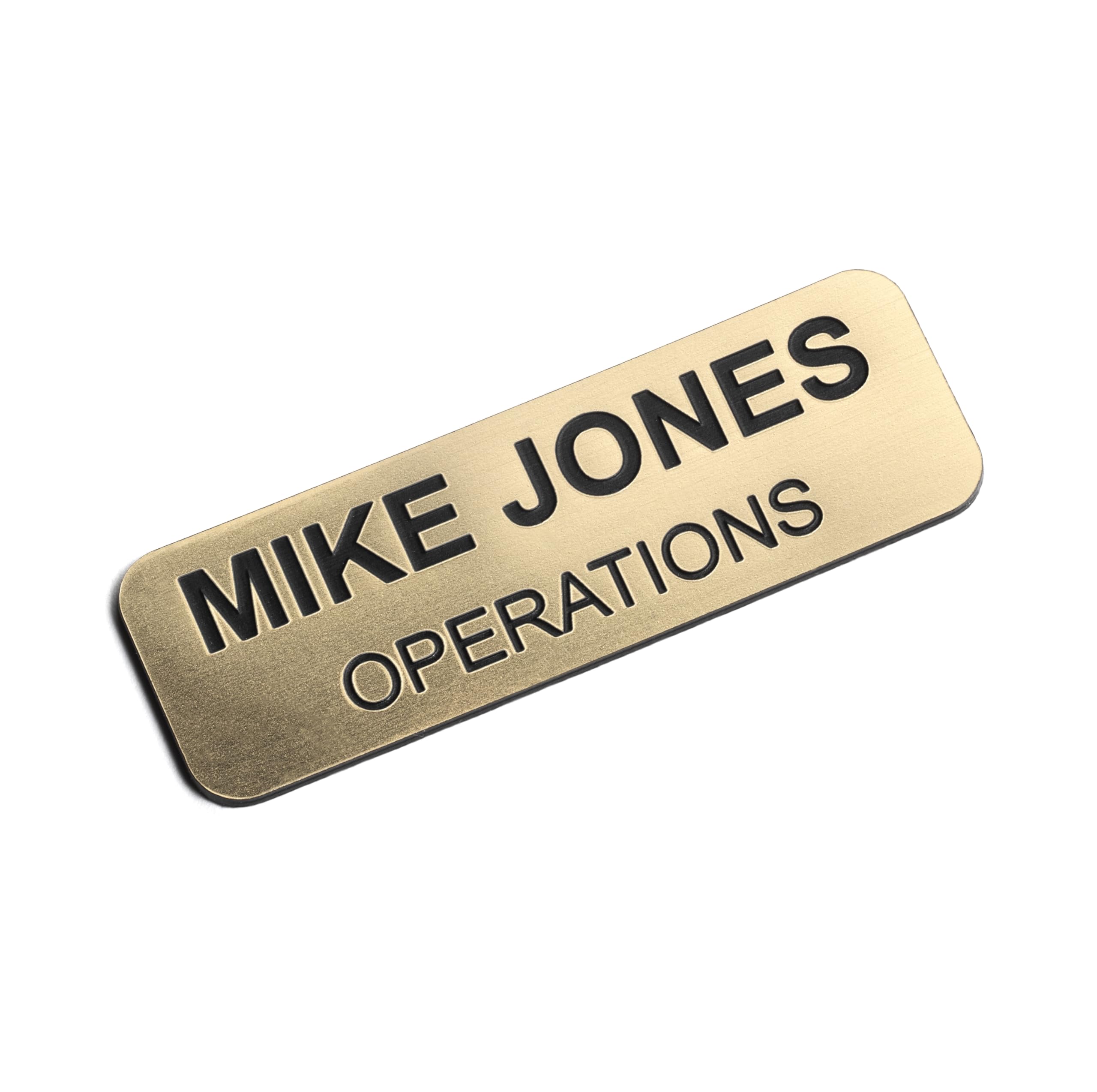 Custom Engraved Name Tag Badges – Personalized Identification with Pin or Magnetic Backing, 1 Inch x 3 Inches, Radiant Gold/Black