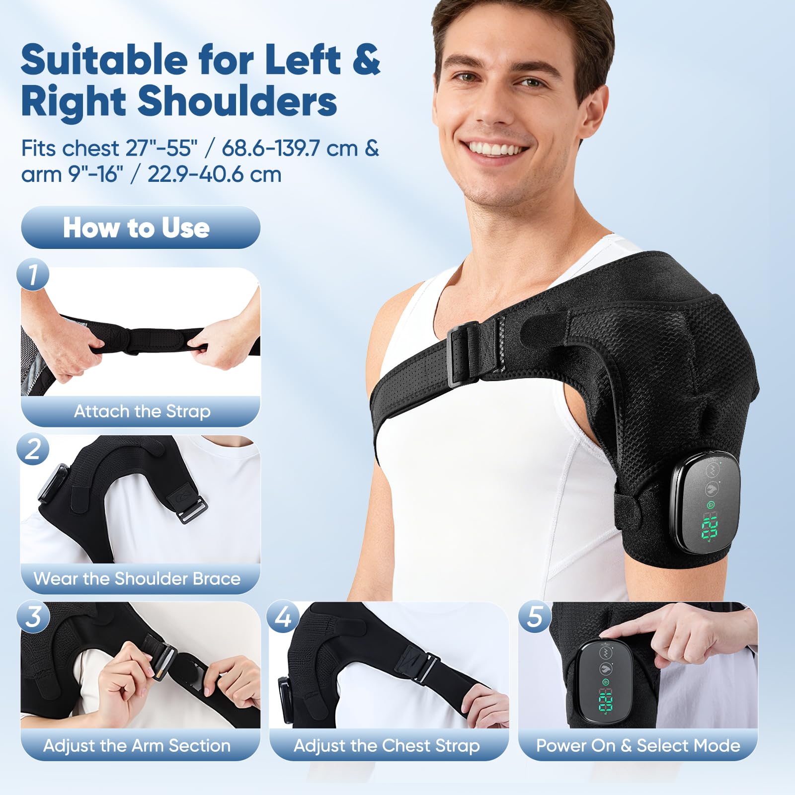 Akku Schultermassagegerät, Schulterwärmer 40–75 °C, 5000-mAh-Akku, Touchscreen-Steuerung