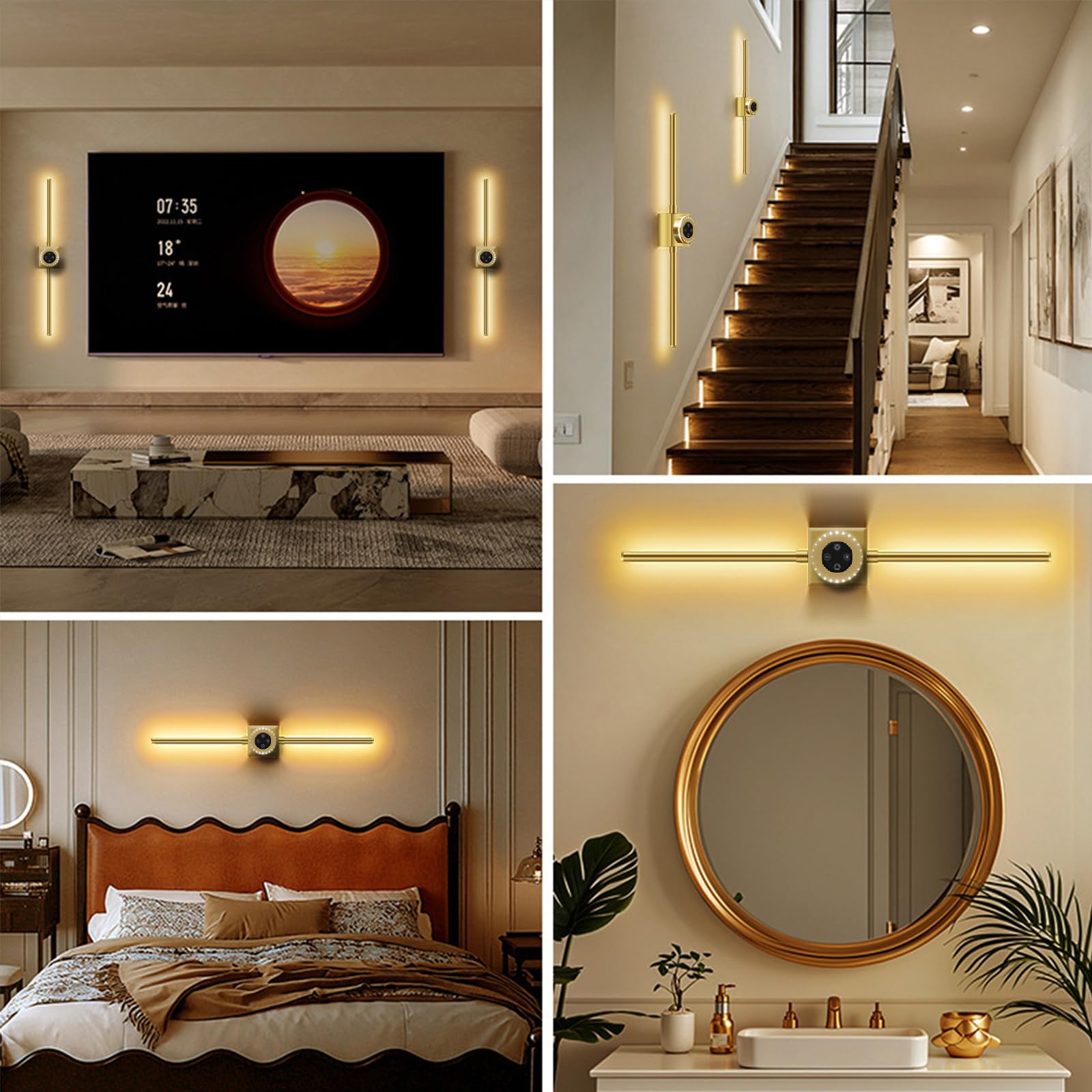 Akku Wandleuchte Innen Gold Touch Fernbedienung Dimmbar für Schlafzimmer | 78.5CM Lang Abnehmbar 6000 mAh Batterie USB Aufladbare Kabellos 360° Drehbarer Timer Tragbar Wandbeleuchtung für Wohnzimmer