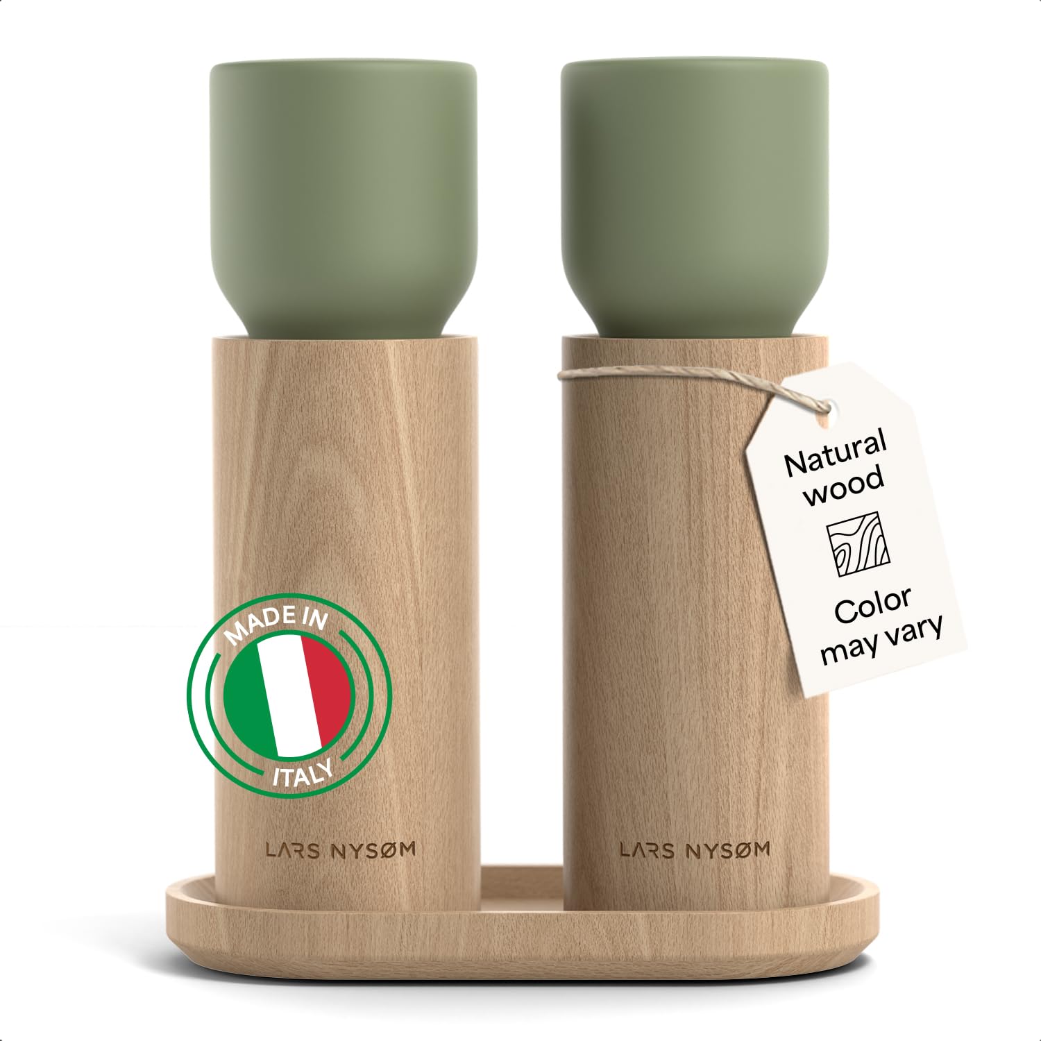 LARS NYSØM Salz und Pfeffermühle Holz Set - Manuelle Mühlen Keramikmahlwerk