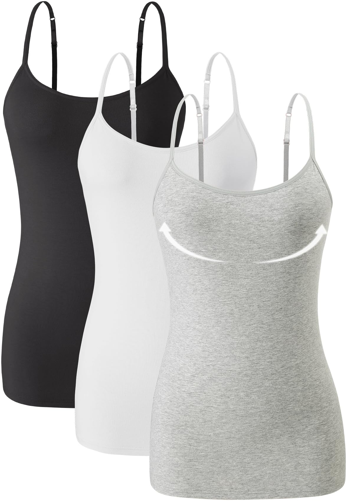 Knuffnee Damen Baumwolle Unterhemd Regal BH Unterhemden Verstellbaren Spaghetti Top 3er Pack