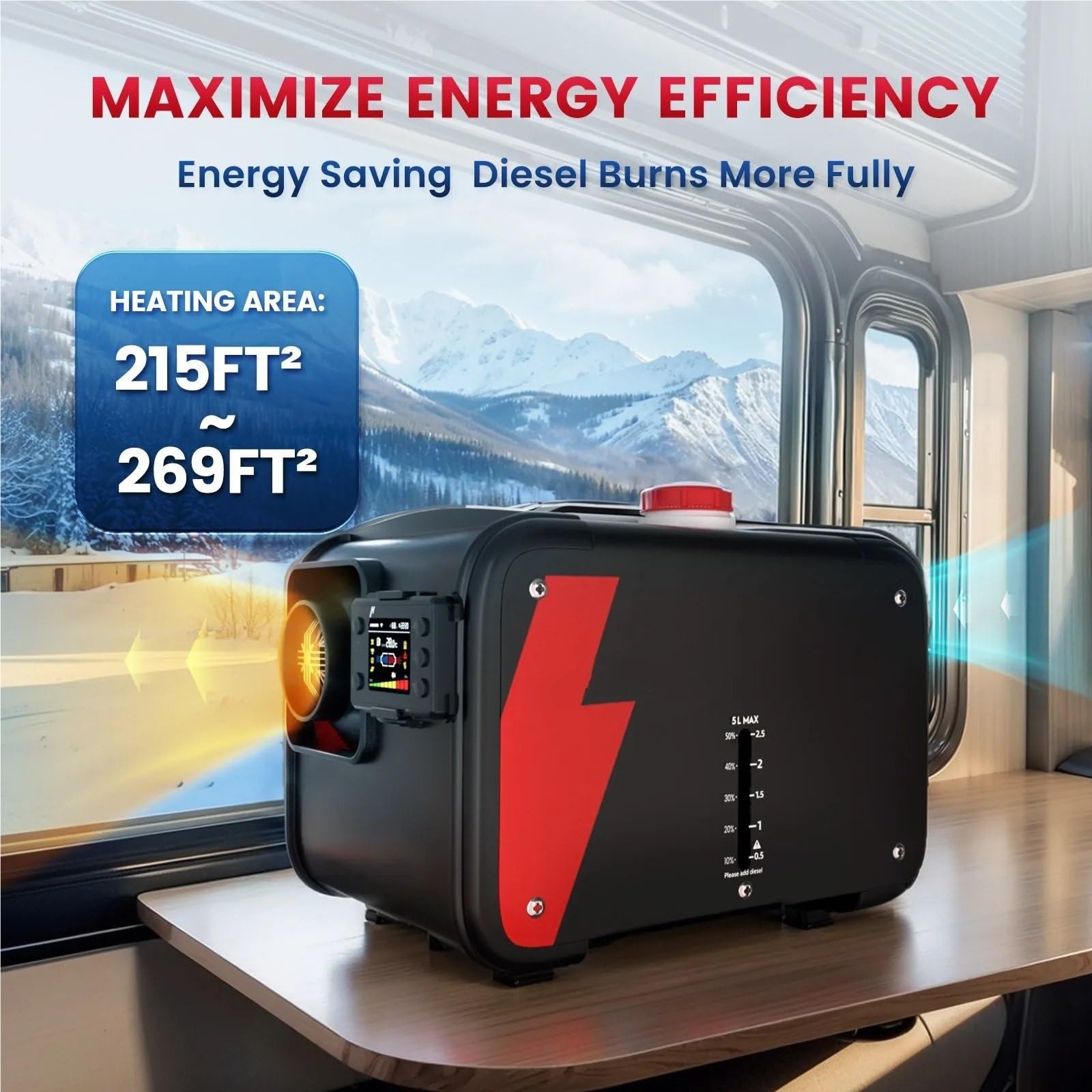 Calefactor portátil Todo en uno para Coche, 12 V, depósito de Combustible de 5 L, 5-8 kW, Calefactor de estacionamiento con Pantalla LCD y Control Remoto para autocaravanas y Camiones.