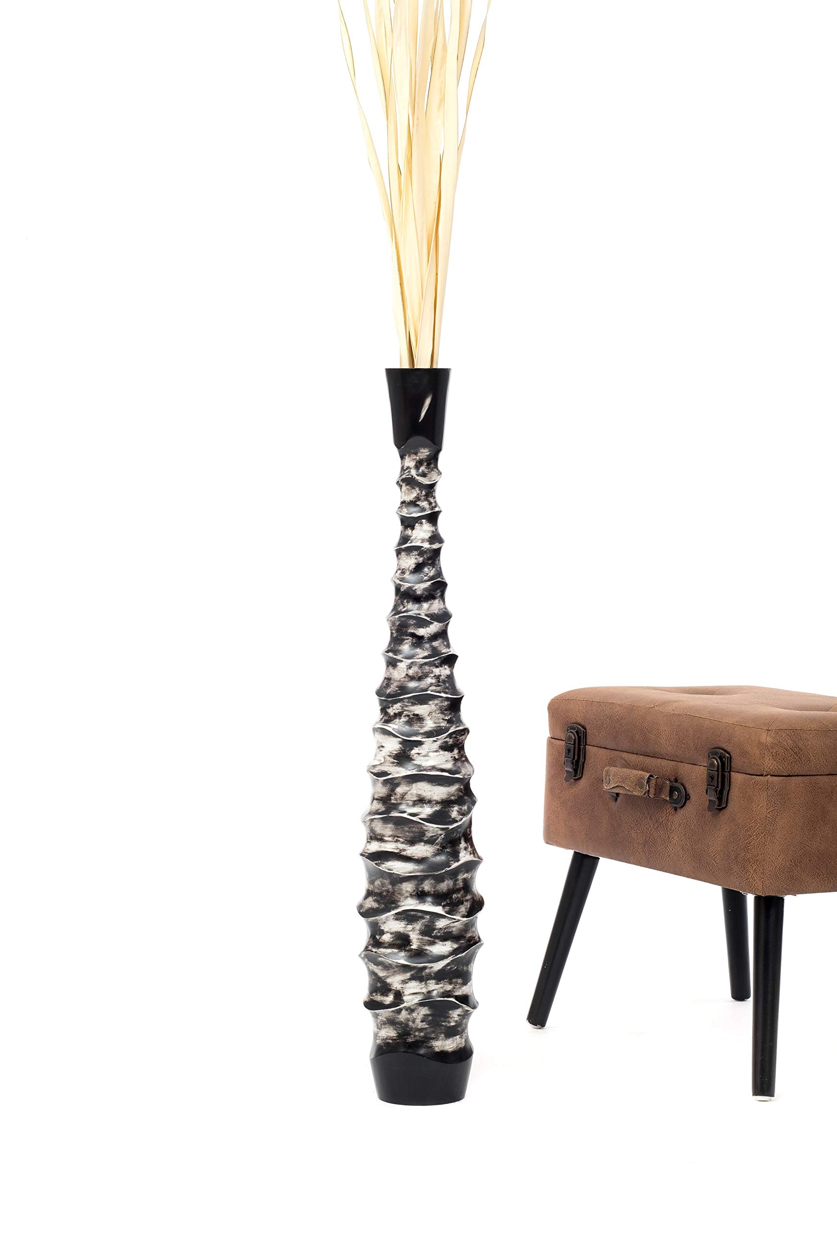 Leewadee Jarrón de Suelo Grande 85 cm Madera de Mango Pampa & Flores Secas | Jarrón Deco para Salón, para Ramas & Hierbas Secas. Más resistente que la Cerámica, sin Agua. Boho