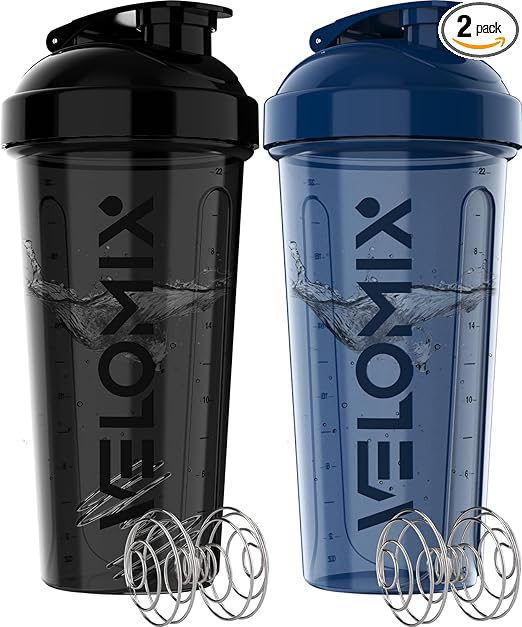 -2 Pack- 28 oz Protein Shaker Bottles for Protein Mixes - 2x Wire Whisk | Leak Proof Shaker Cups for Protein Shakes | Protein Shaker Bottle Pack | Shakers for Protein Shakes-Blue&Black