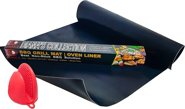 DIANA'S COLLECTIONS Oven Liner 70inchx16inch (180x40cm), Cut to Any Size BBQ Grill Mat  Non Stick, Heat Resistant Teflon Sheets Heavy Duty Reusable Oven Liners for Fan Assisted Ovens  FDA Approved