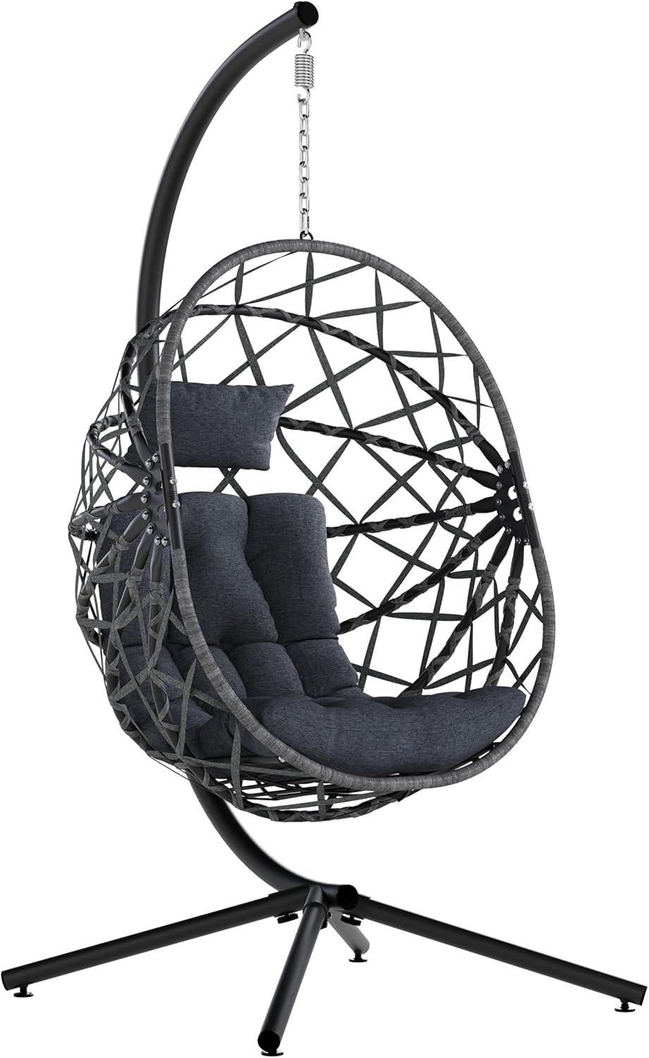 SWITTE Hanging Egg Chair with Stand, Outdoor & Indoor Wicker Egg Swing Chair with Cushion, 400LBS Capacity for Patio, Bedroom & Garden – Dark Grey