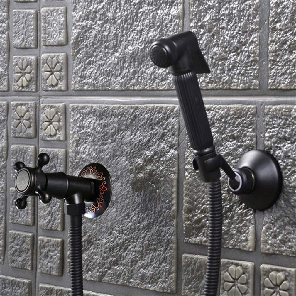 CWCQGH Bidet Faucets Black Brass Cold Water Toilet Corner Valve Handheld Hygienic Shower Head Anal Cleaning Ass Bidet Dusche Shattaf Muslim Shower Bidet,Set,Set