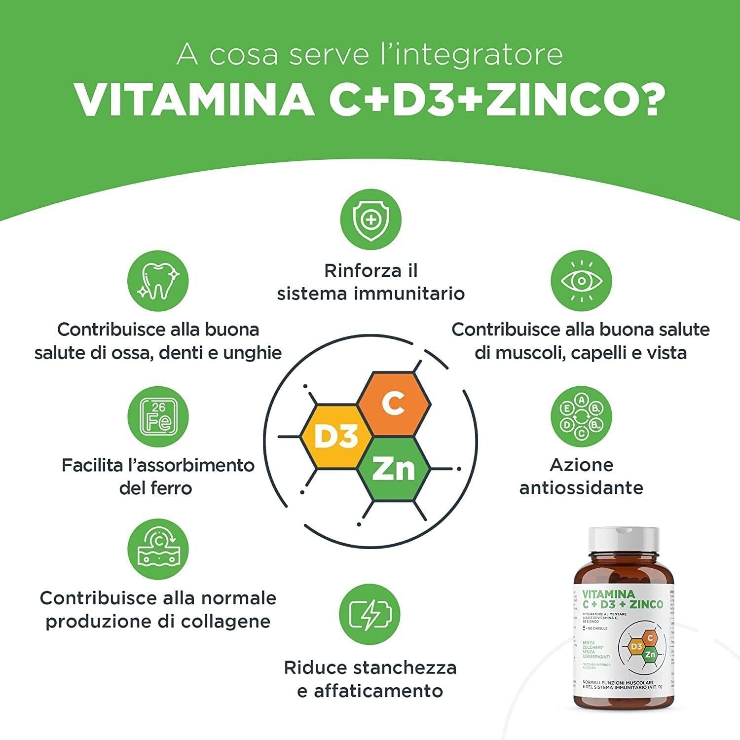 Fortebraccio Pharma Integratore di Vitamina C 1000mg, Vitamina D D3 2000 UI, e ZINCO ALTO DOSAGGIO 360 Capsule (FORMATO SCORTA). Integratore Articolazioni & Ossa, supporto per il sistema immunitario