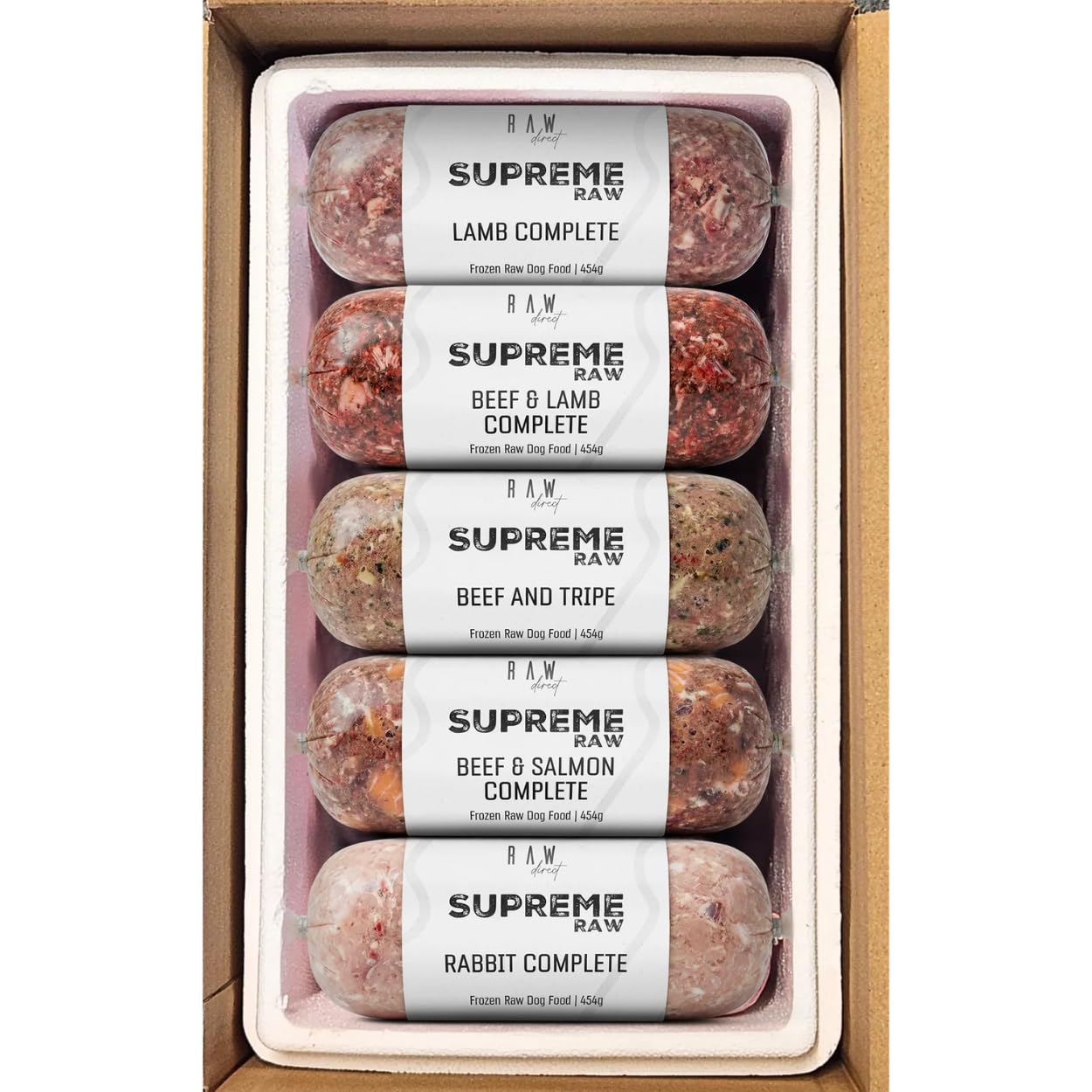 RAW DIRECT Supreme Raw Frozen BARF Dog Food - 454g Rolls - Variety Flavours – Box of 10, 20, 30 Rolls - Premium Natural Barf Diet - High-Protein, Grain-Free & Nutrient-Rich (10, NO CHICKEN MIX) — image 1