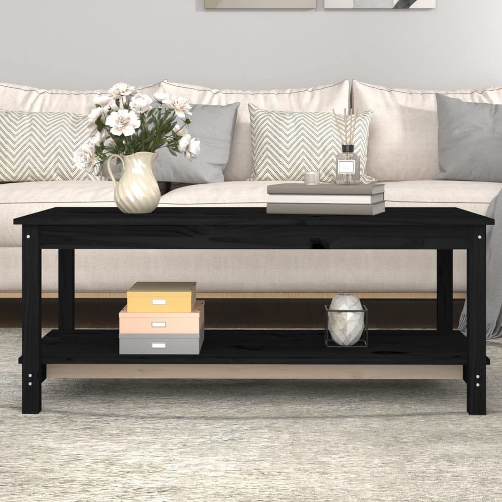 LechnicalCoffee Table Black 110x55x45 cm Solid Wood Pine,Coffee Table,End Table,Coffee Table Modern,Living Room Home Furniture WP