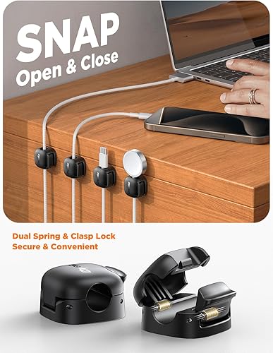 Miniatura 2 de Paquete de 6 organizadores de cables - Clips de gestión de cables con doble resorte y cierre de cierre, soporte de cable adhesivo para cargador de