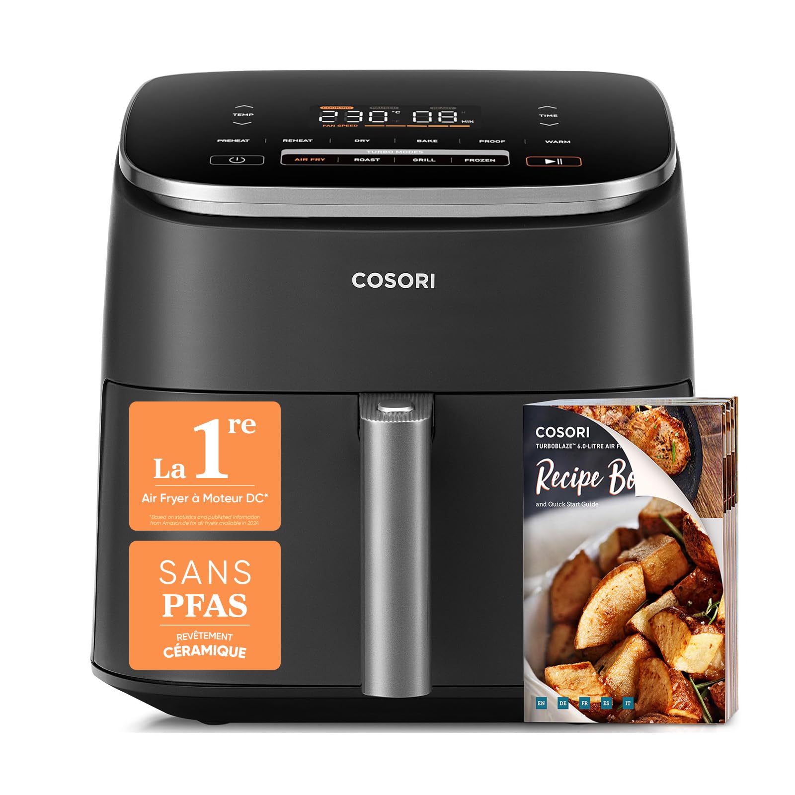 Cosori Air Fryer 6L TurboBlaze Revêtement en Céramique sans PFAS 9-en-1 | Moteur DC 5 Vitesses, -64% d'Énergie, 53dB Silencieuse, Panier Antiadhésif Lave-Vaisselle, Jusqu'à 3-5 Personnes, 30-230°C