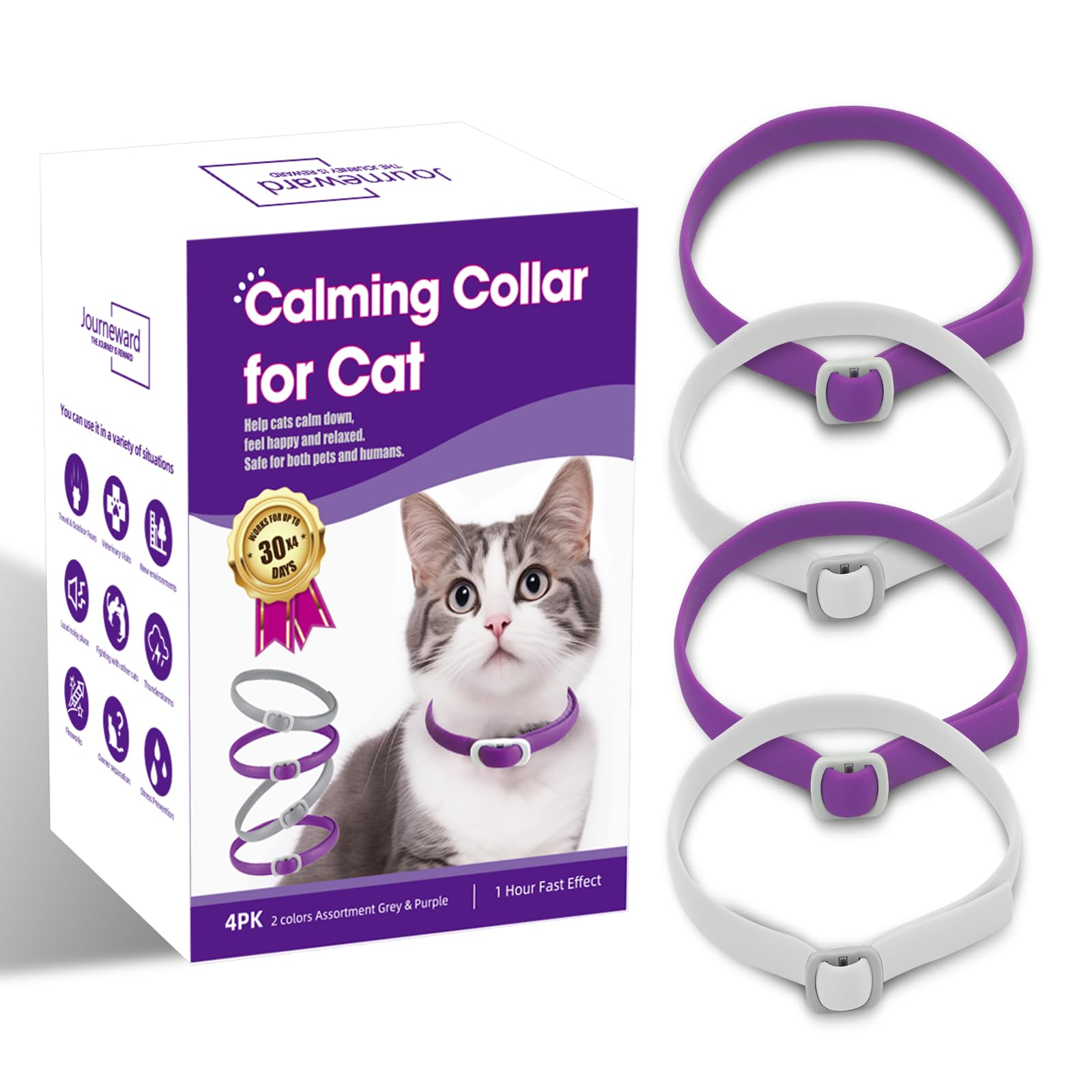 Calming Collar for Cats - 4 Pack, Adjustable Size, Efficiently Reduces Anxiety & Stress for 30 Days, Safe Cat Pheromone Collars, Calming Cat Collar