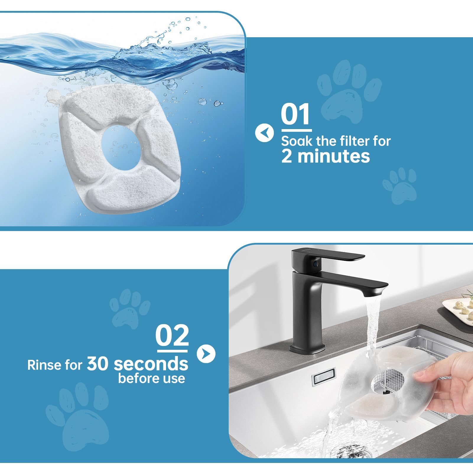 16 filtros de repuesto para fuente de agua para gatos, paquete de 8 filtros de fuente para gatos con 8 esponjas, compatibilidad mejorada para fuente de agua para mascotas de 94 onzas/2.8 L, 134 onzas