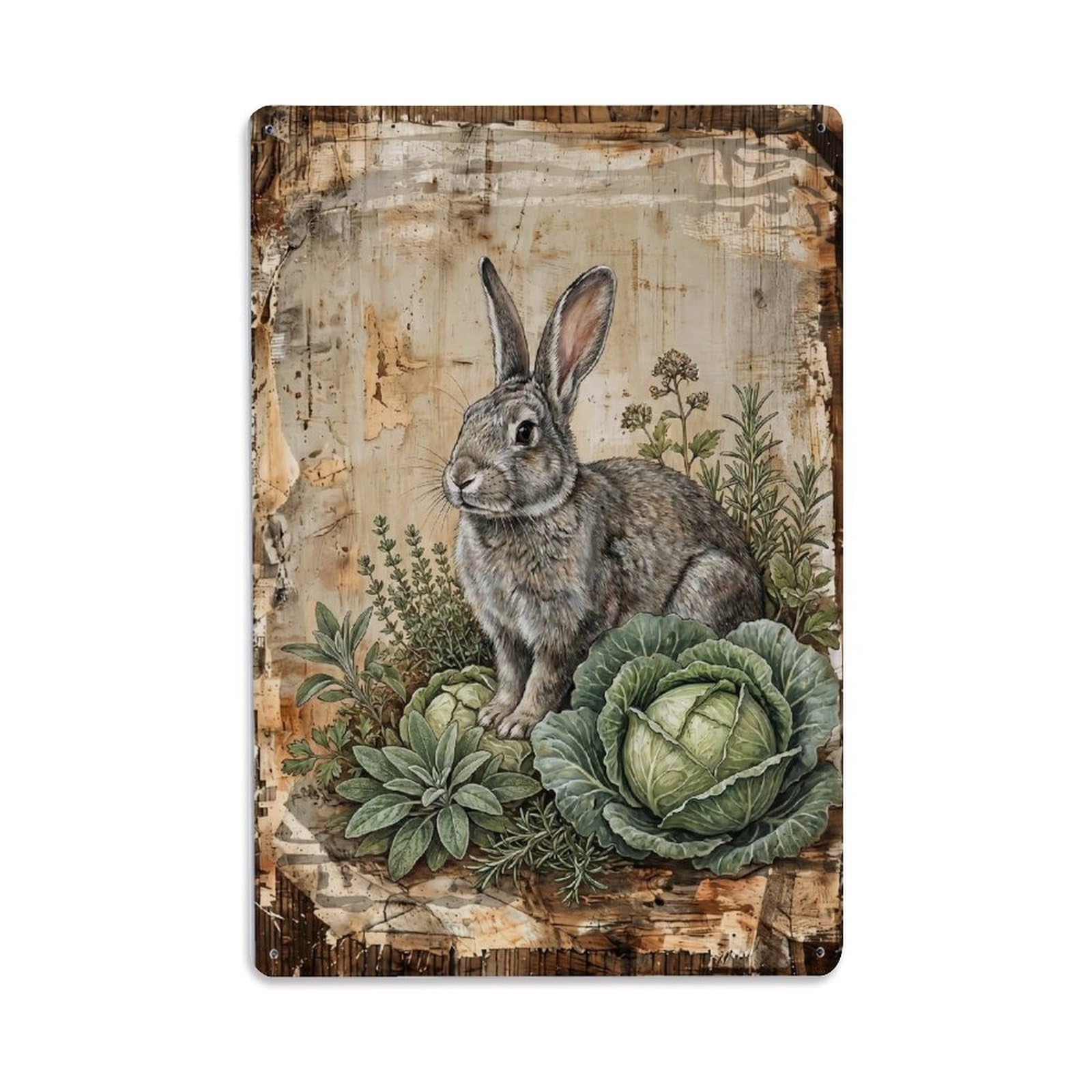Gray Rabbit Farm Bunny Garden Vegetables Vintage Metal Tin Sign Plaque Wall Decor for Cafe, Club, Garden Metal Poster 8x12Inch