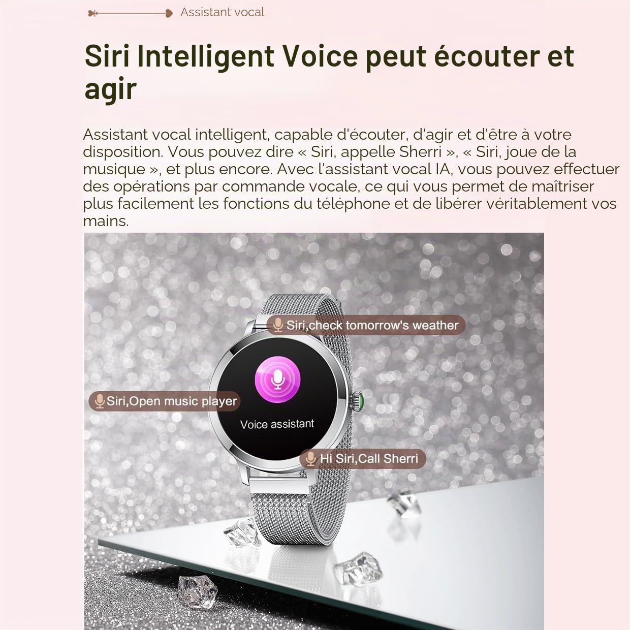 Montres Connectées Femme avec Tension Artérielle/Réponse aux Appels/Rythme Cardiaque/Pas/Sommeil/Multisports/Étanche IP68, Tracker Fitness 1,19" pour iOS Android (Argenté)