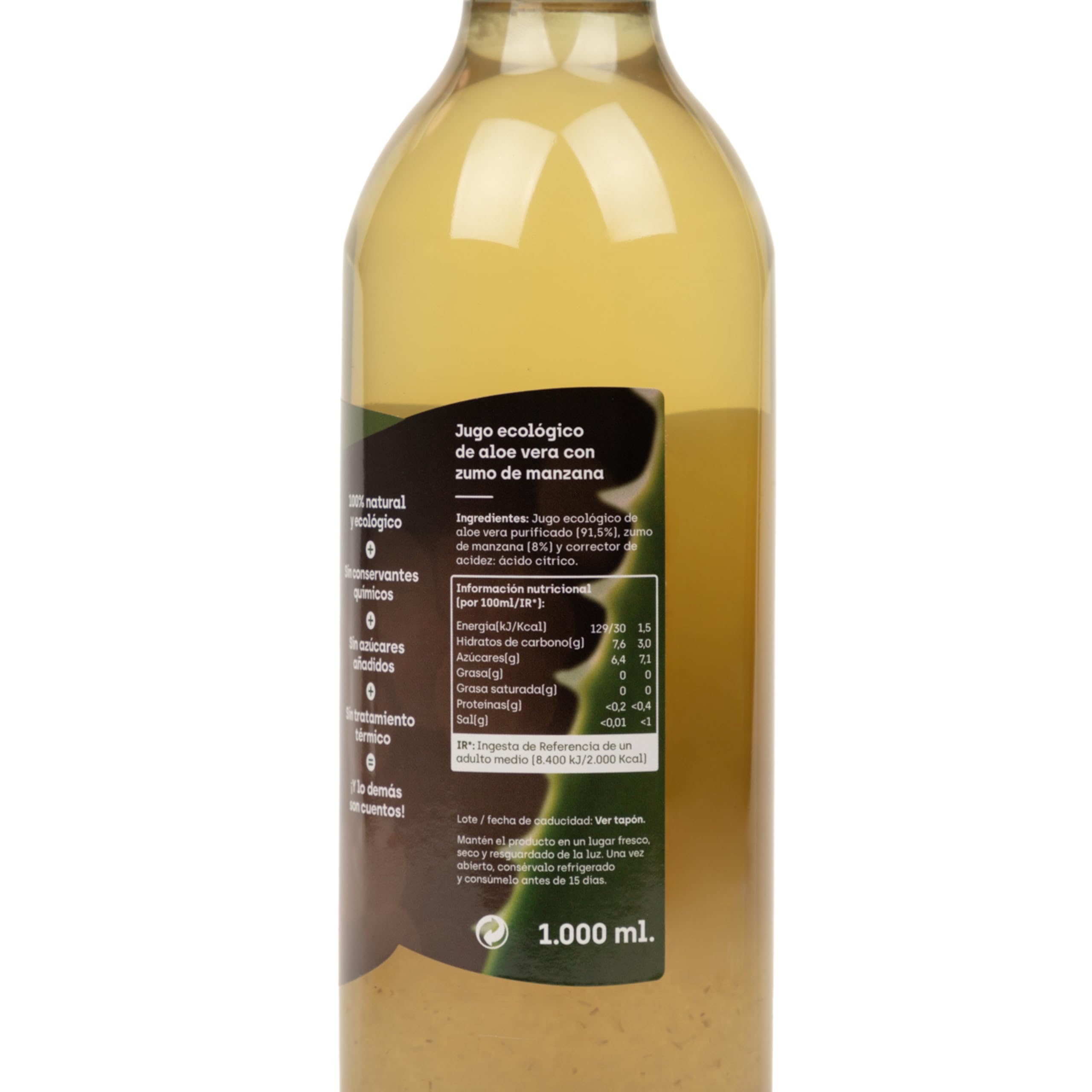 NATURAE – Jugo de Aloe Vera con Manzana – Refrescante y digestivo – Ecológico – Pack de 3 Botellas de 1L - Fabricado en España
