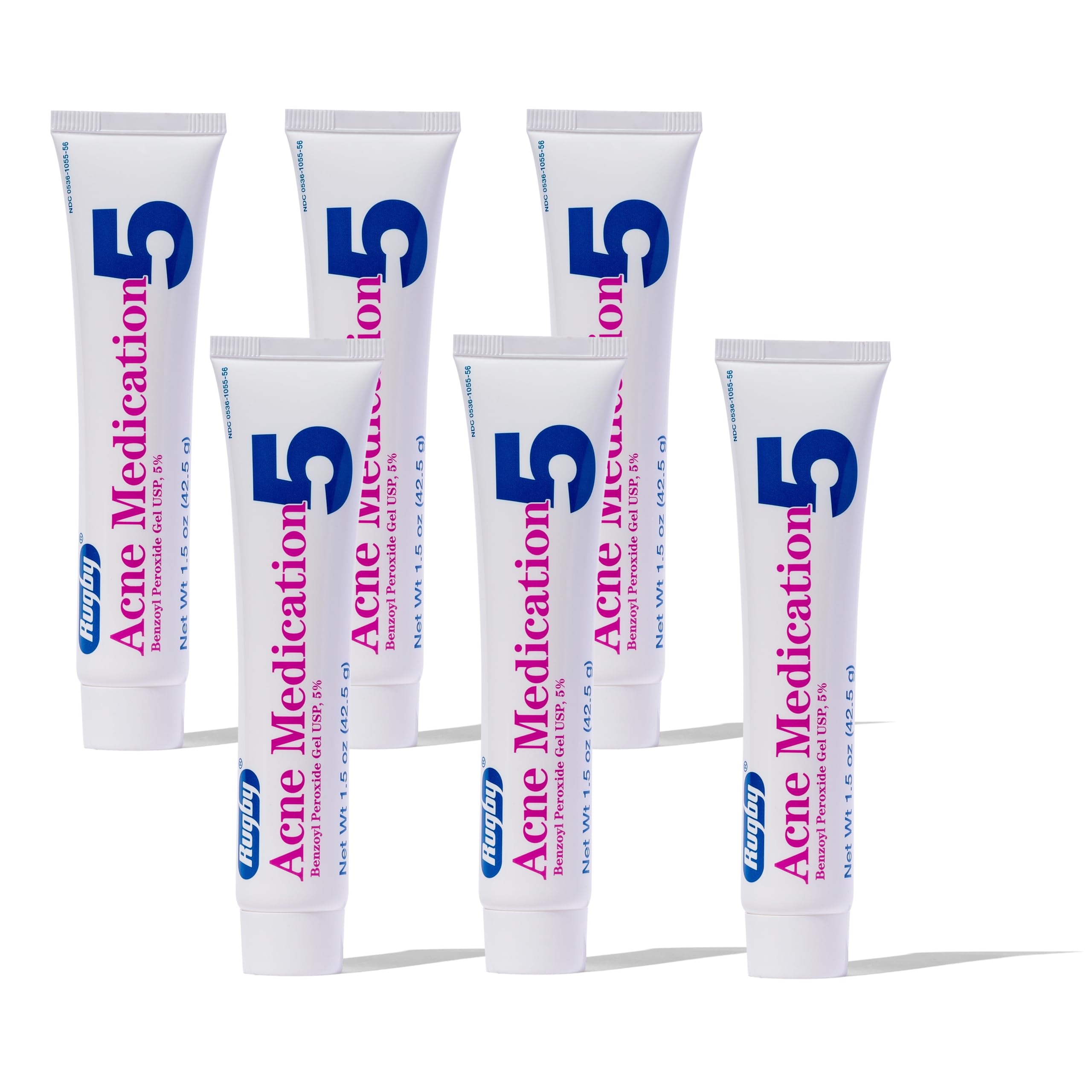 Rugby Acne Medication - Benzoyl Peroxide Gel USP 5% - Vanishing Formula - Greaseless - Helps to Clear Up Acne Pimples - 1.5 Oz. (6 Pack)
