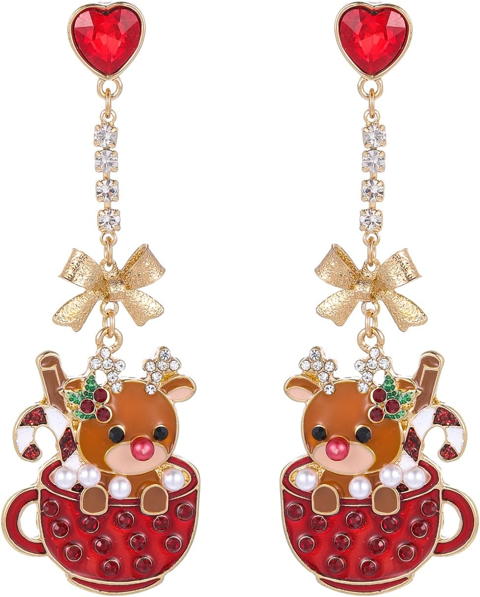 Madison Tyler Christmas Earrings for Women | Xmas Red Christmas Tree Italian Martini Skirt Gloves Santa Claus Elk Candy NOEL Gingerbread Man Candy Jar Bow Earrings Holiday Jewelry