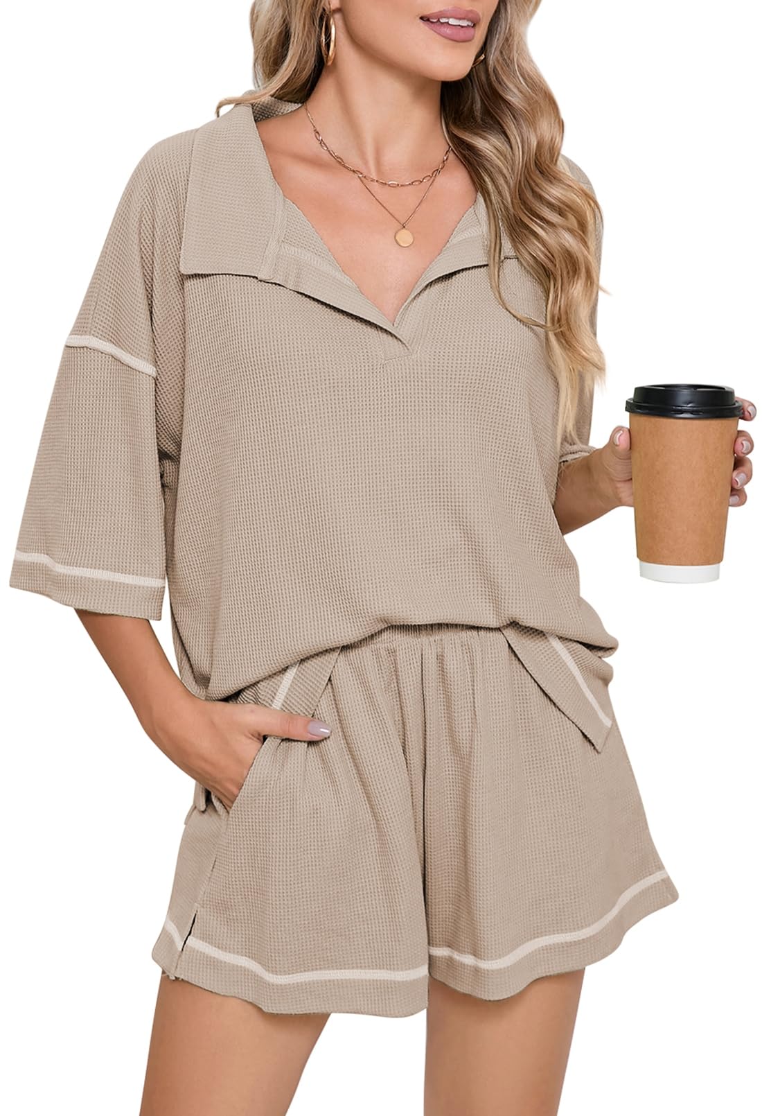 Pink Queen Womens 2 Piece Pajama Sets Short Sleeve Tops Lounge Sets Casual 2 Piece Outfits Summer Short Sets Loungewear