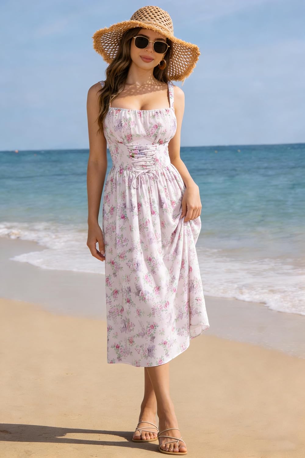 Scarlet Darkness Floral Dress for Women 2026 Corset Milkmaid Dresses Casual Summer Sundress with Pockets - Image 6