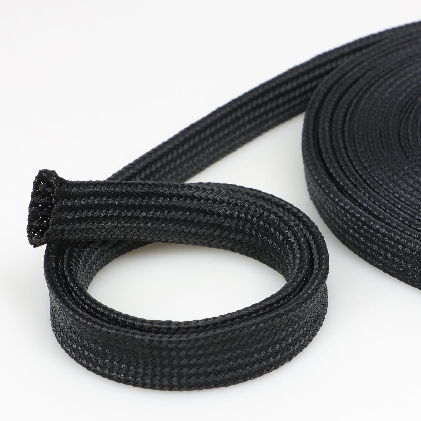HOLED 3/8" Nylon Braided Cable Sleeve for Hydraulic Cord Tig Welding Cable Cord Audio Video Cable Management, Wire Loom Cord Wrap Wire Sleeve Protector from Cat Dog Chewing (Black, 10FT)