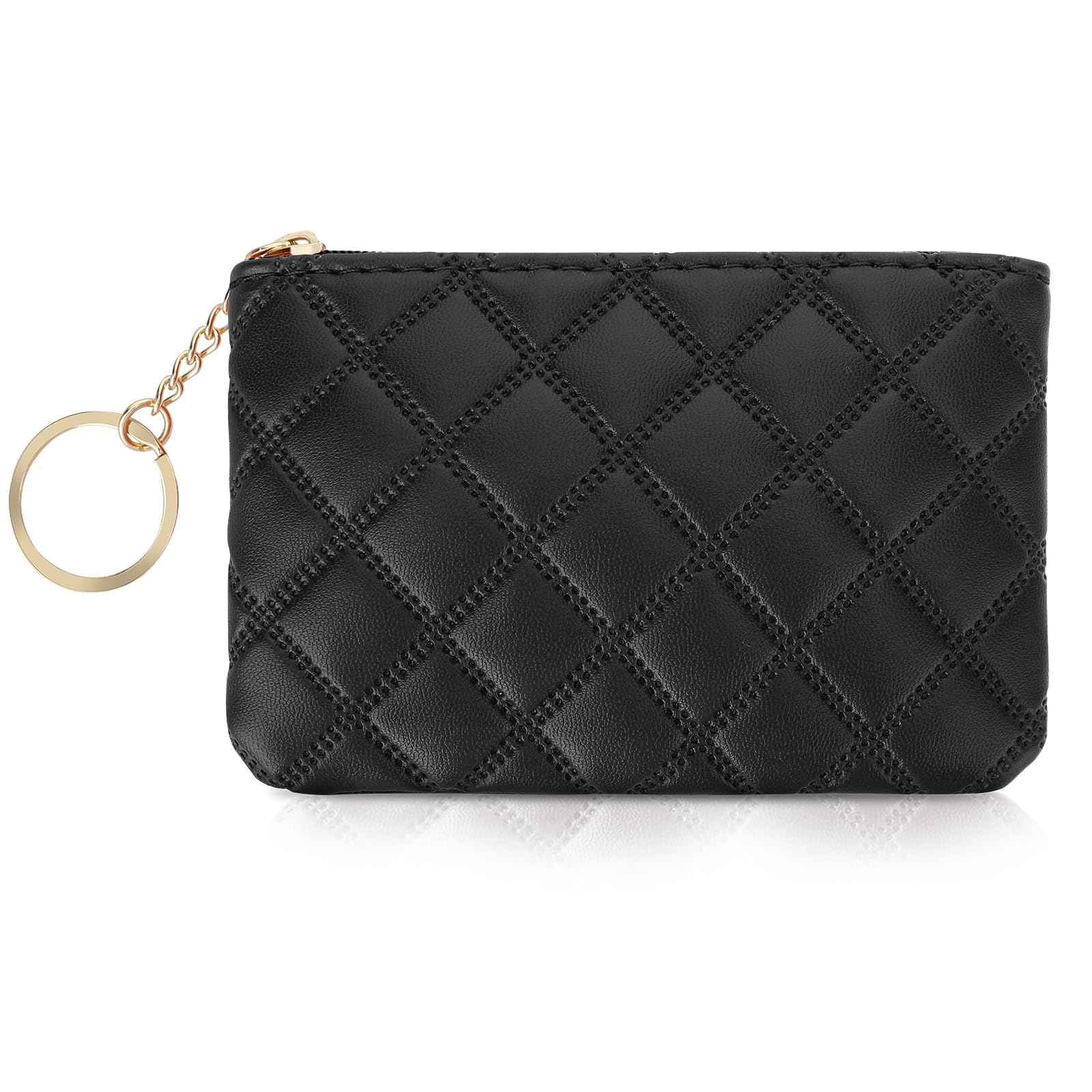 Double Embossed Rhombus PU Zipper Coin Bag - Portable Wallet, Short Ladies & Men Coin Purse, Black