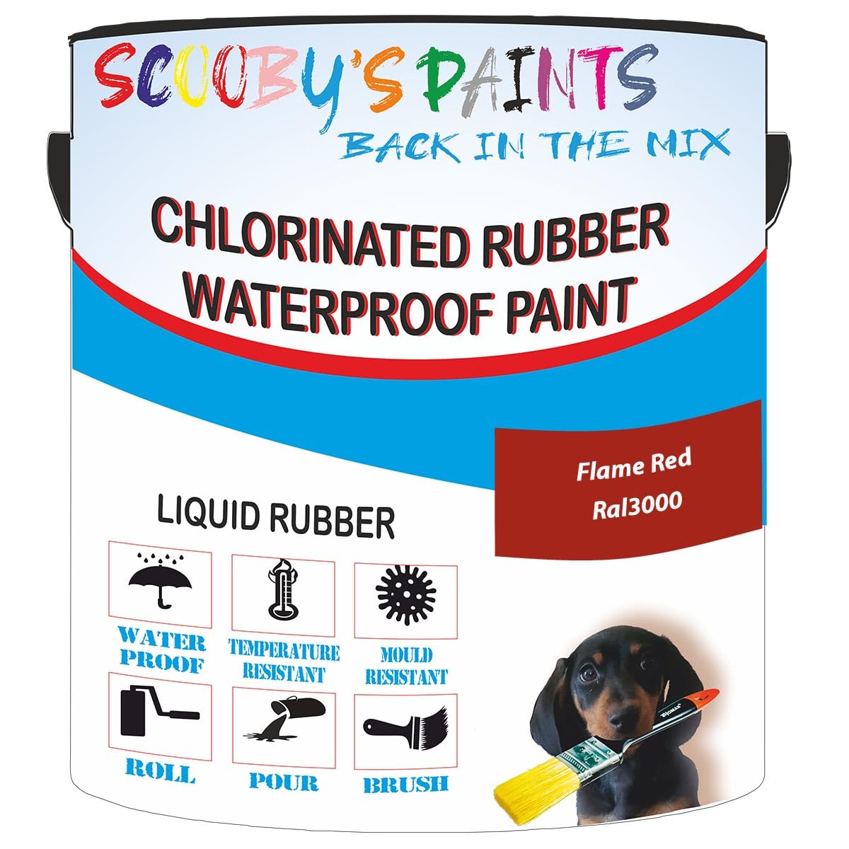 Scooby's Paints Chlorinated Rubber Waterproof Paint, Liquid Rubber (Flame Red Ral3000, 1 Liter) โ image 1