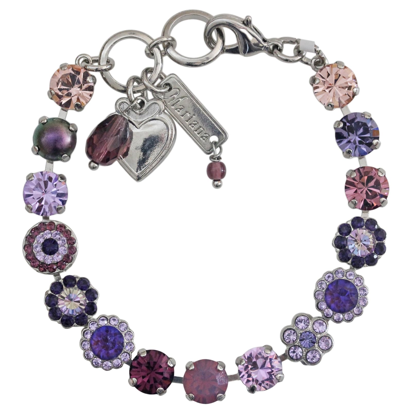 MarianaRhodium Plated Wildberry Petite Floral Flowers Mosaic Crystal Bracelet, Purple Mix 4479 1134ro