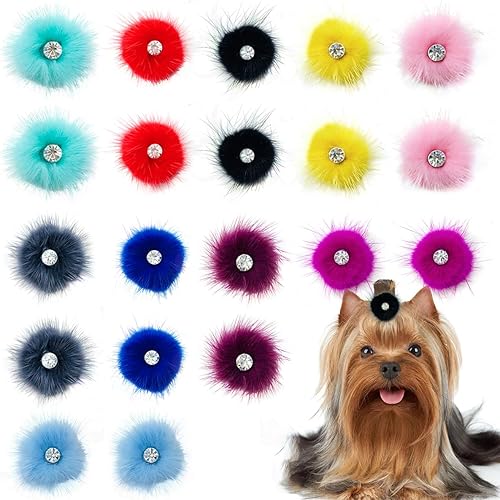 PET SHOW 10 pares de 20 lazos para el pelo de perro pequeño con bandas de goma de imitación Yorkie lazos de 1.57 pulgadas de diámetro. Perros