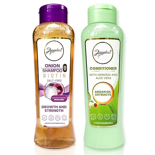 ANYELUZ Champú de cebolla y acondicionador de aloe, fuerza e hidratación para tu cabello, con extracto de cebolla y aceite de argán, limpia