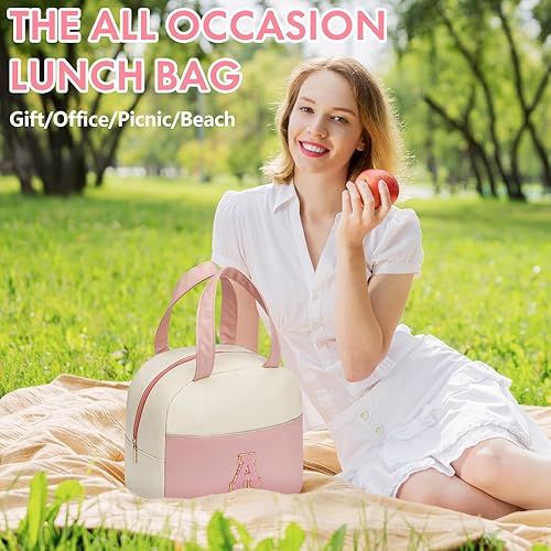 Miniatura 6 de DIRGEE Bolsa de almuerzo para mujer, bolsa de almuerzo aislada para hombres, de piel sintética, pequeña bolsa de almuerzo para oficina, trabajo,