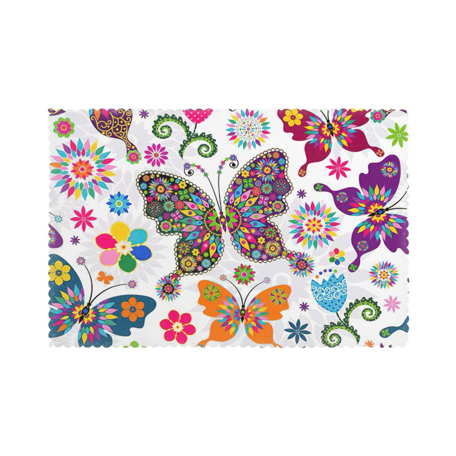 Spring Floral Butterfly Print Placemats for Dining Table Set of 6 12x18 Inch Table Mats for Party Kitchen Dining.