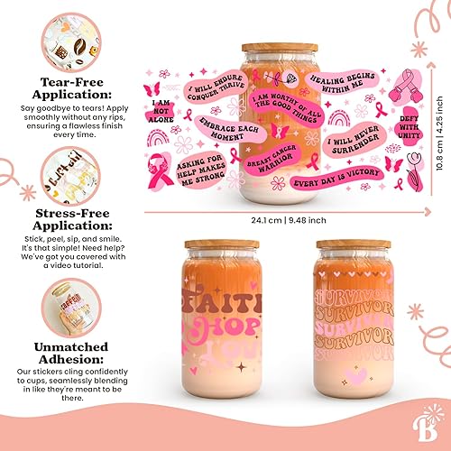 Miniatura 3 de Envolturas de taza Uv Dtf para concientización sobre el cáncer de mama de 16 onzas, 9 hojas de calcomanías de transferencia Uvdtf a granel,