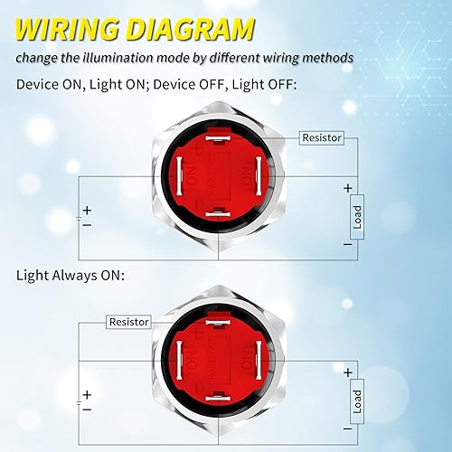 Miniatura 5 de Joinfworld Interruptor de botón pulsador de 20 A, 12 V, con cierre de 0.748 in, interruptor de encendido y apagado impermeable LED azul de 12
