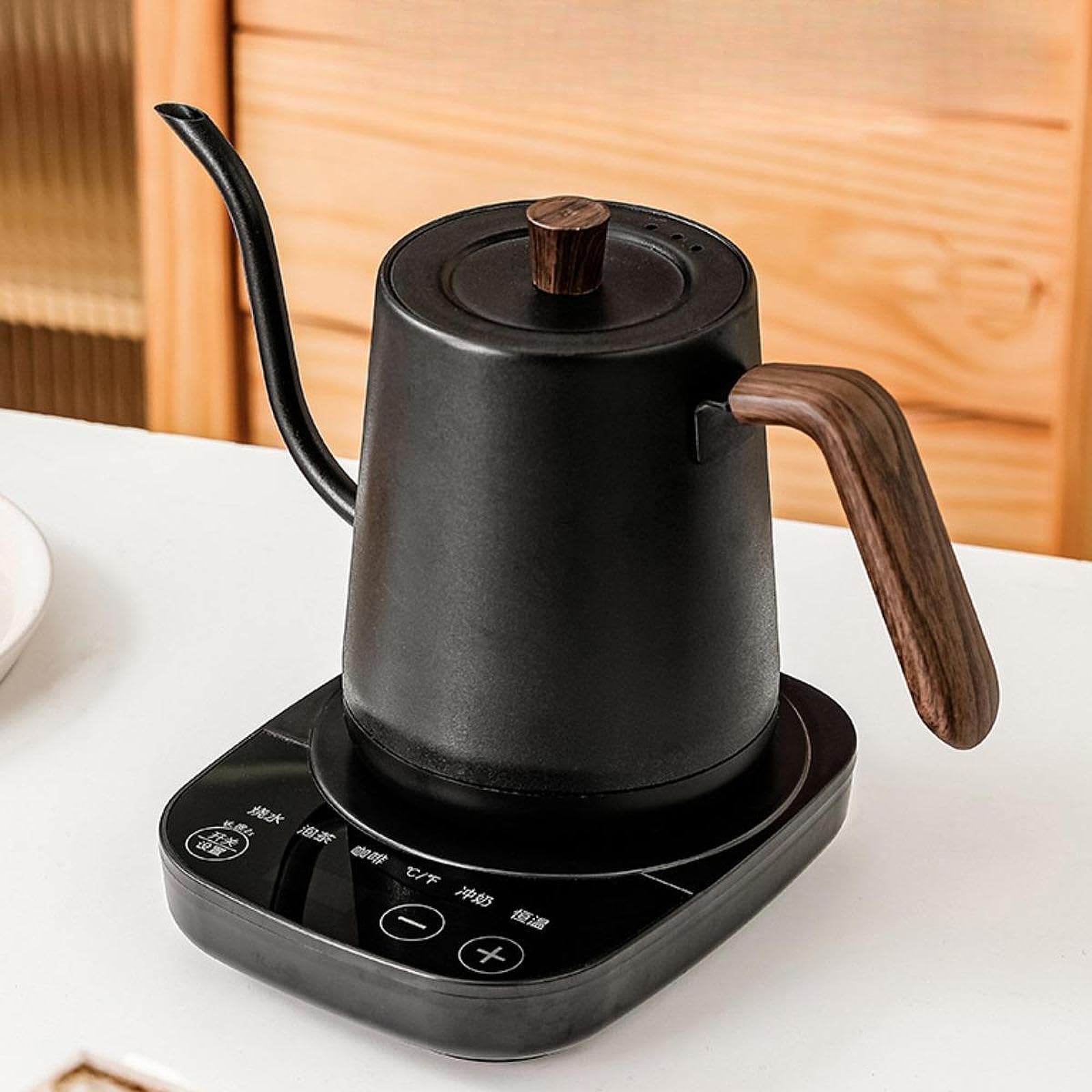 Bollitore a Collo di Cigno da 1000 W, rapido Riscaldamento, Display della Temperatura Integrato, Nero