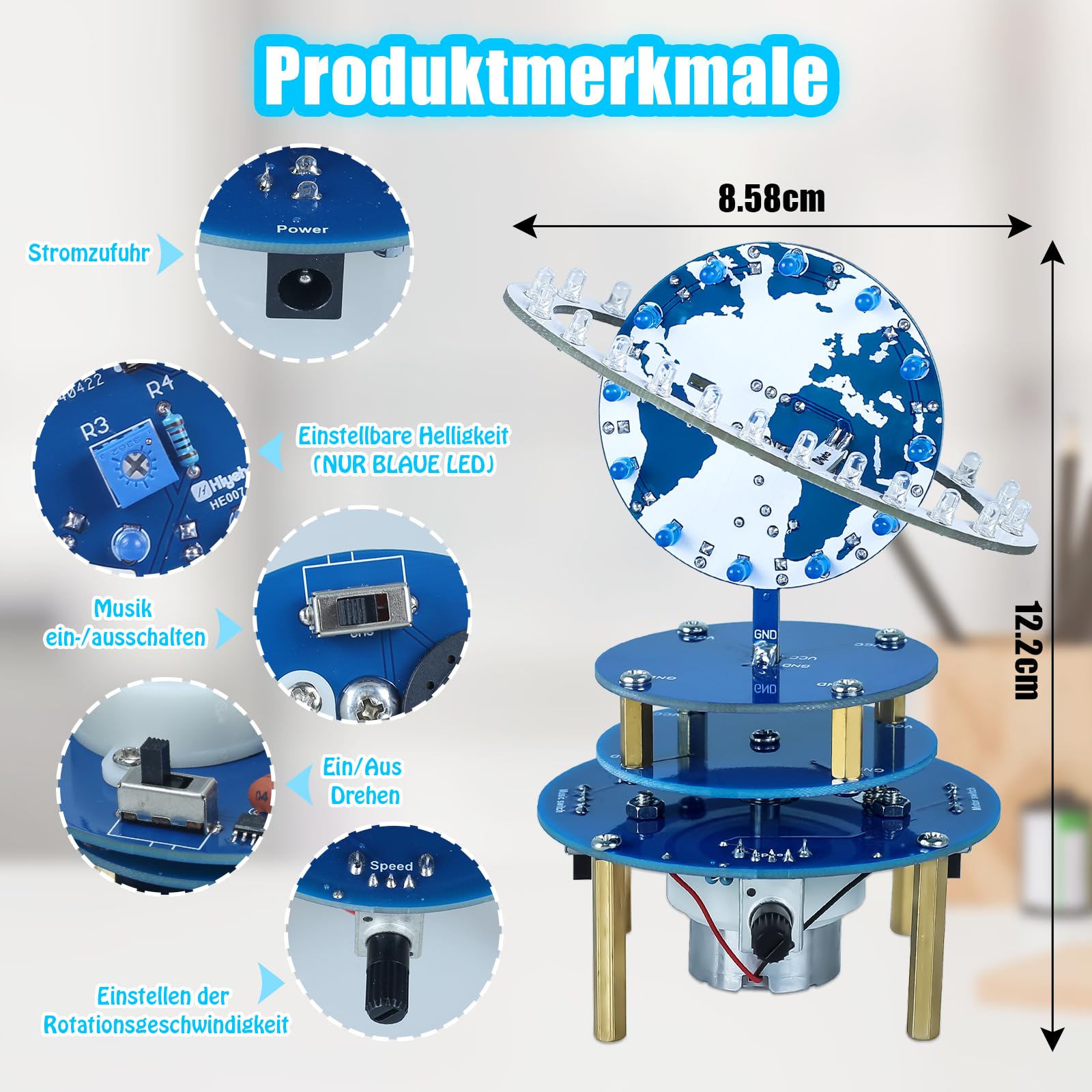 PEMENOL Kit de soldadura DIY Modelo de globo giratorio Kit de electrónica para adultos Gira, ajusta la velocidad, 4 niveles de luz Globo proyecto de soldadura Calendario de adviento Regalo de Navidad