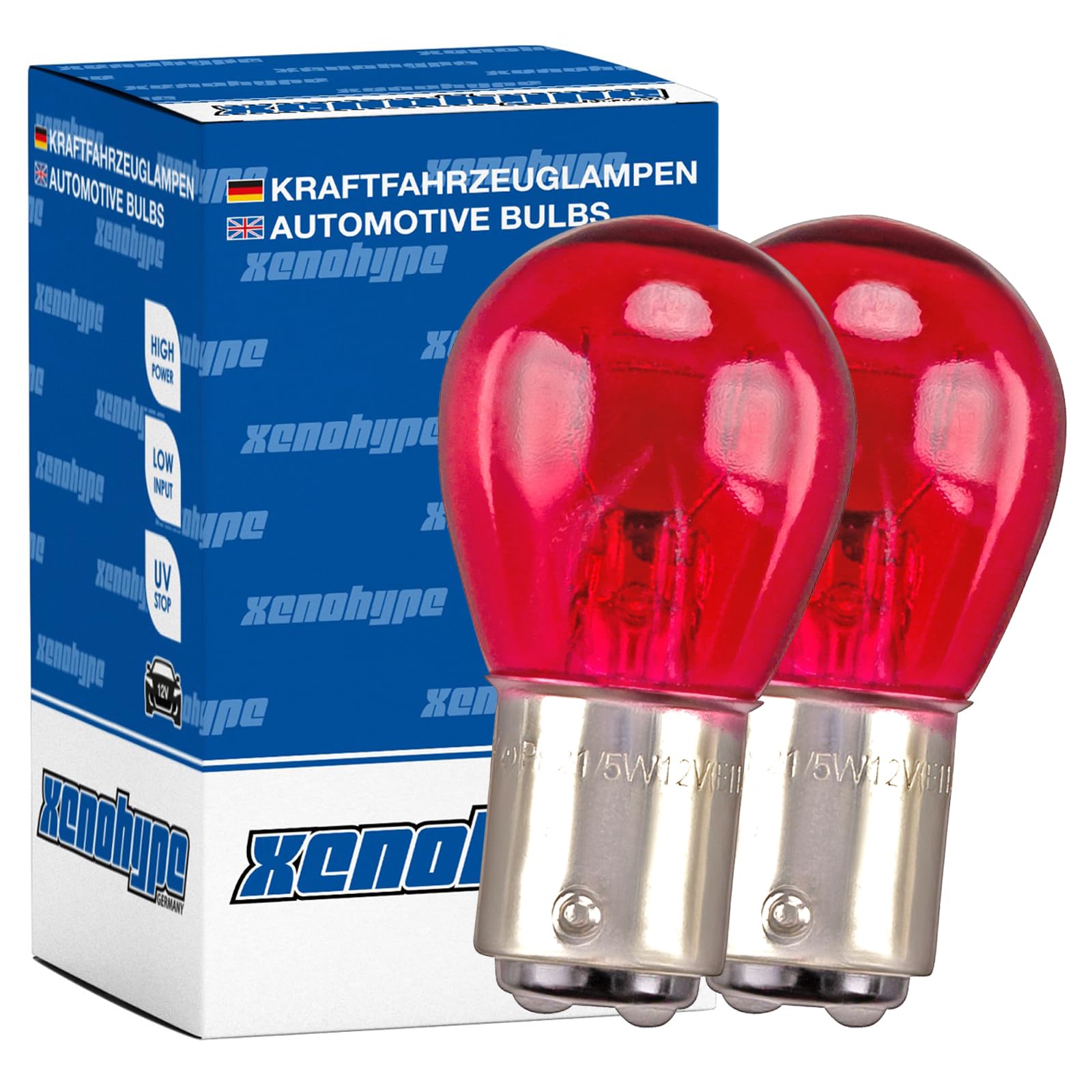 XENOHYPE 2er Set Rote Rück- Bremslicht Lampe 21/5 Watt PR21/5W BAW15D 12V