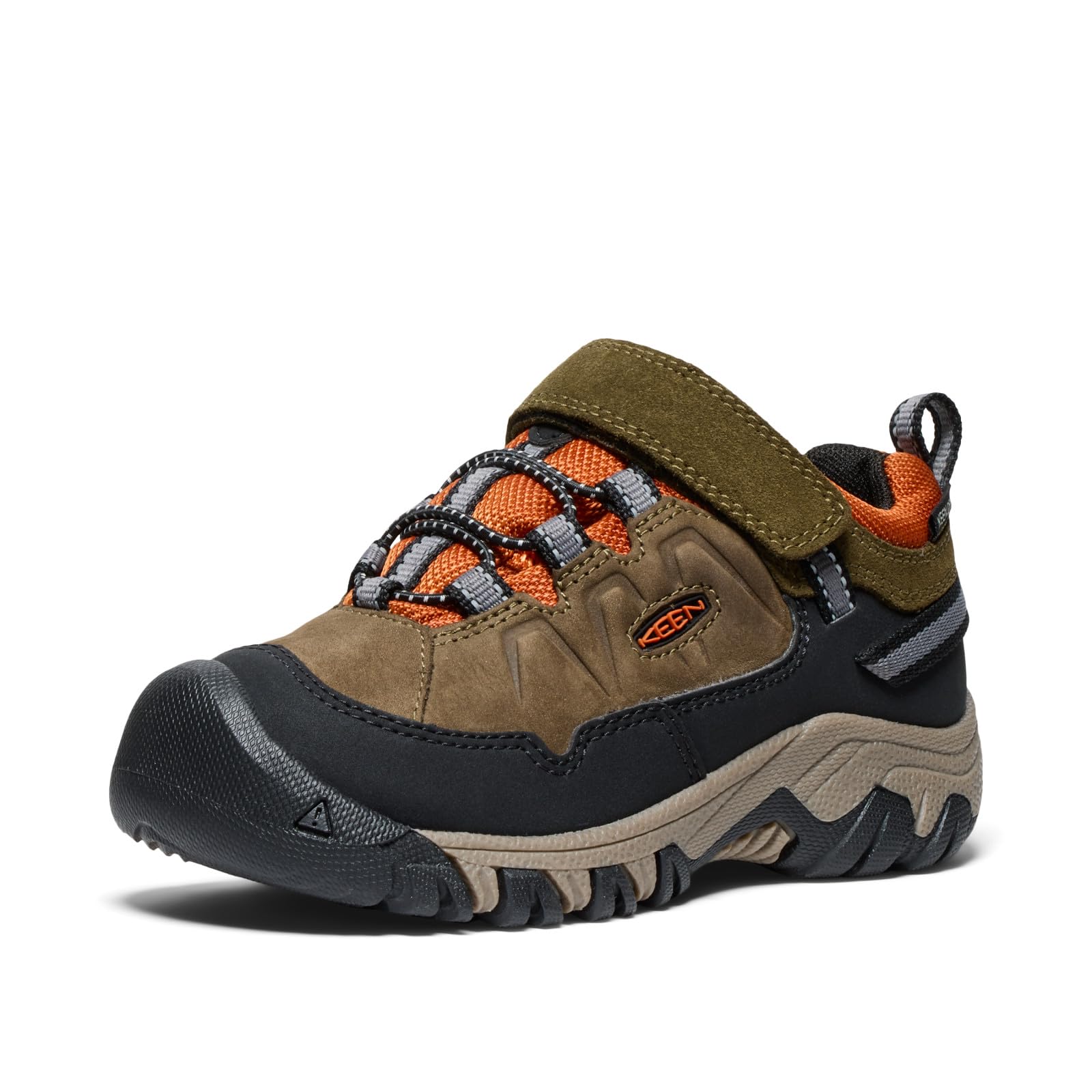 KEEN Targhee 4 Low Height Durable Comfortable Waterproof Hiking Shoes, Dark Olive/Gold Flame, 13 US Unisex Little Kid