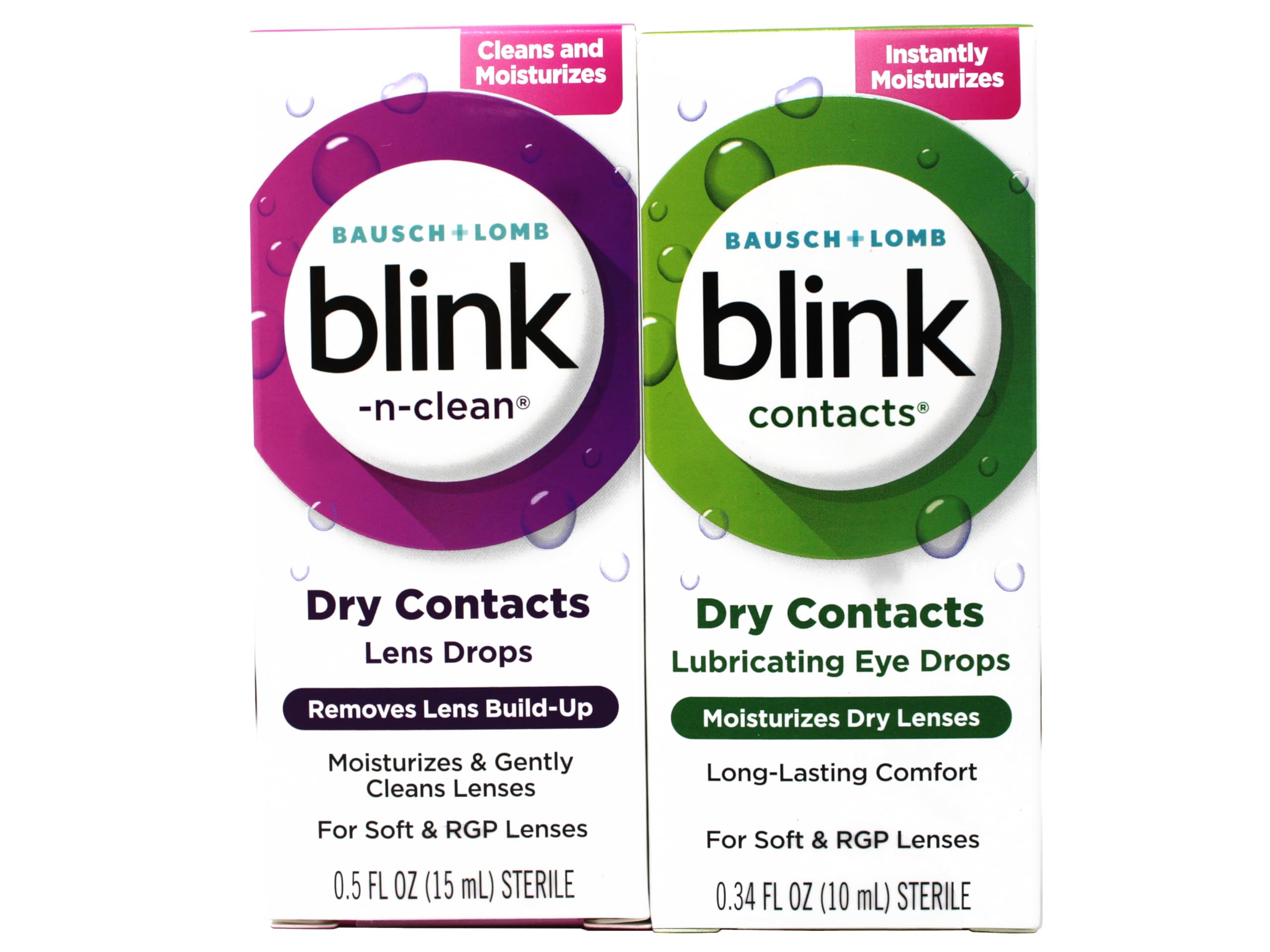 Blink Contacts Lubricating Eye Drops 0 34 fl oz and Blink-N-Clean Lens Drops 0 5 fl oz Dual